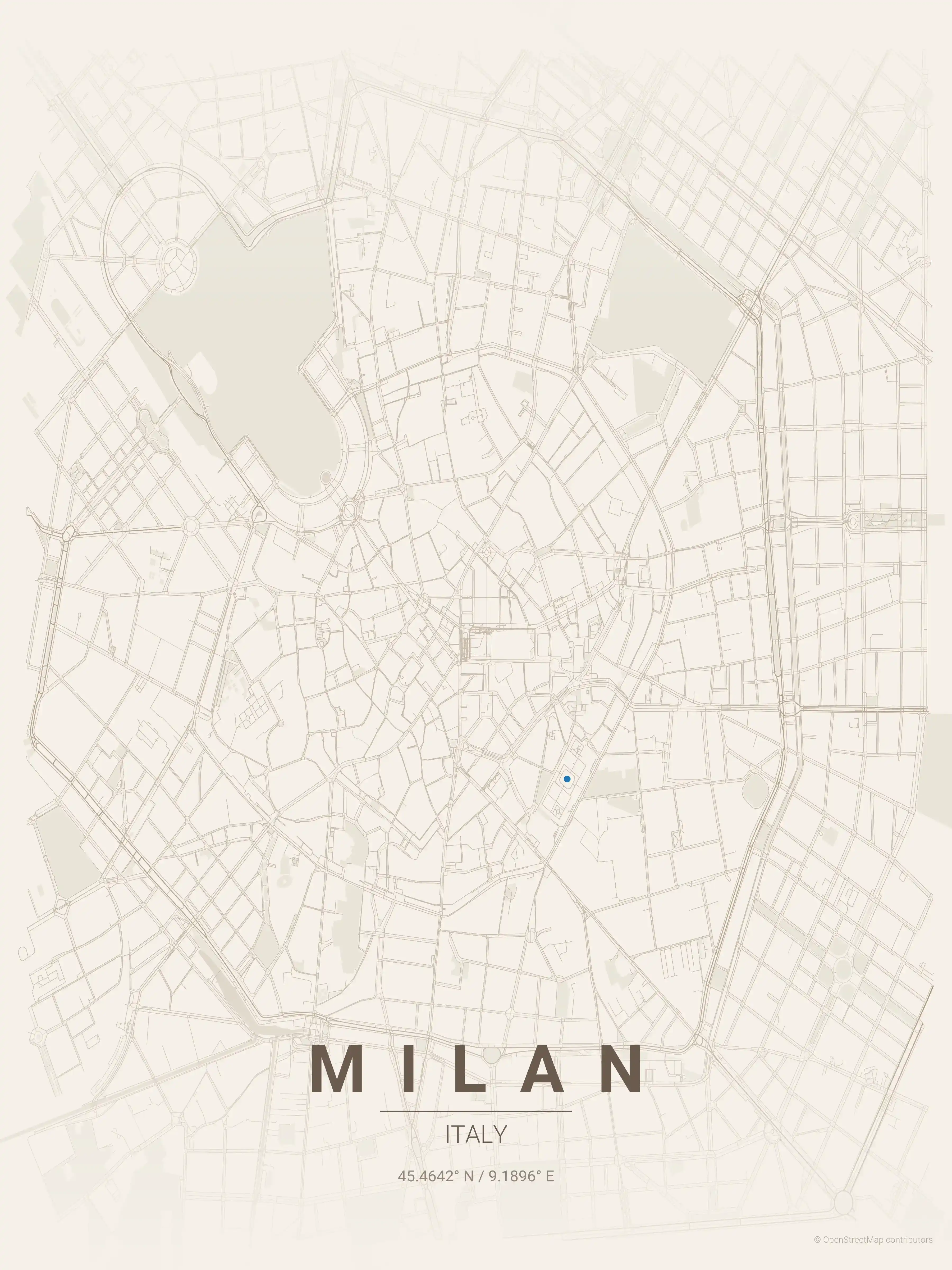 Minimalist warm_beige street map of Milan, Italy - Urban grid art