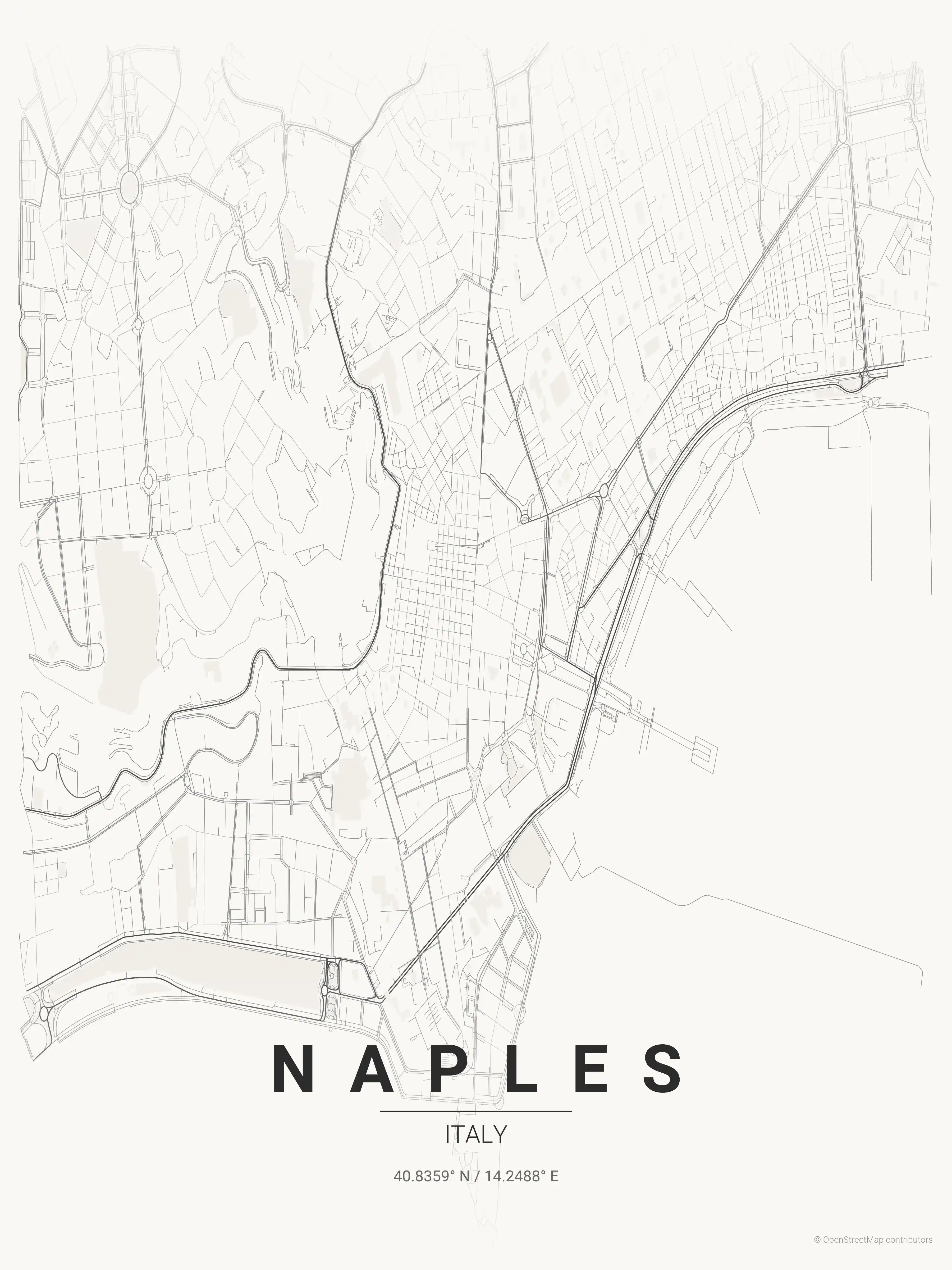 Minimalist japanese_ink street map of Naples, Italy - Urban grid art