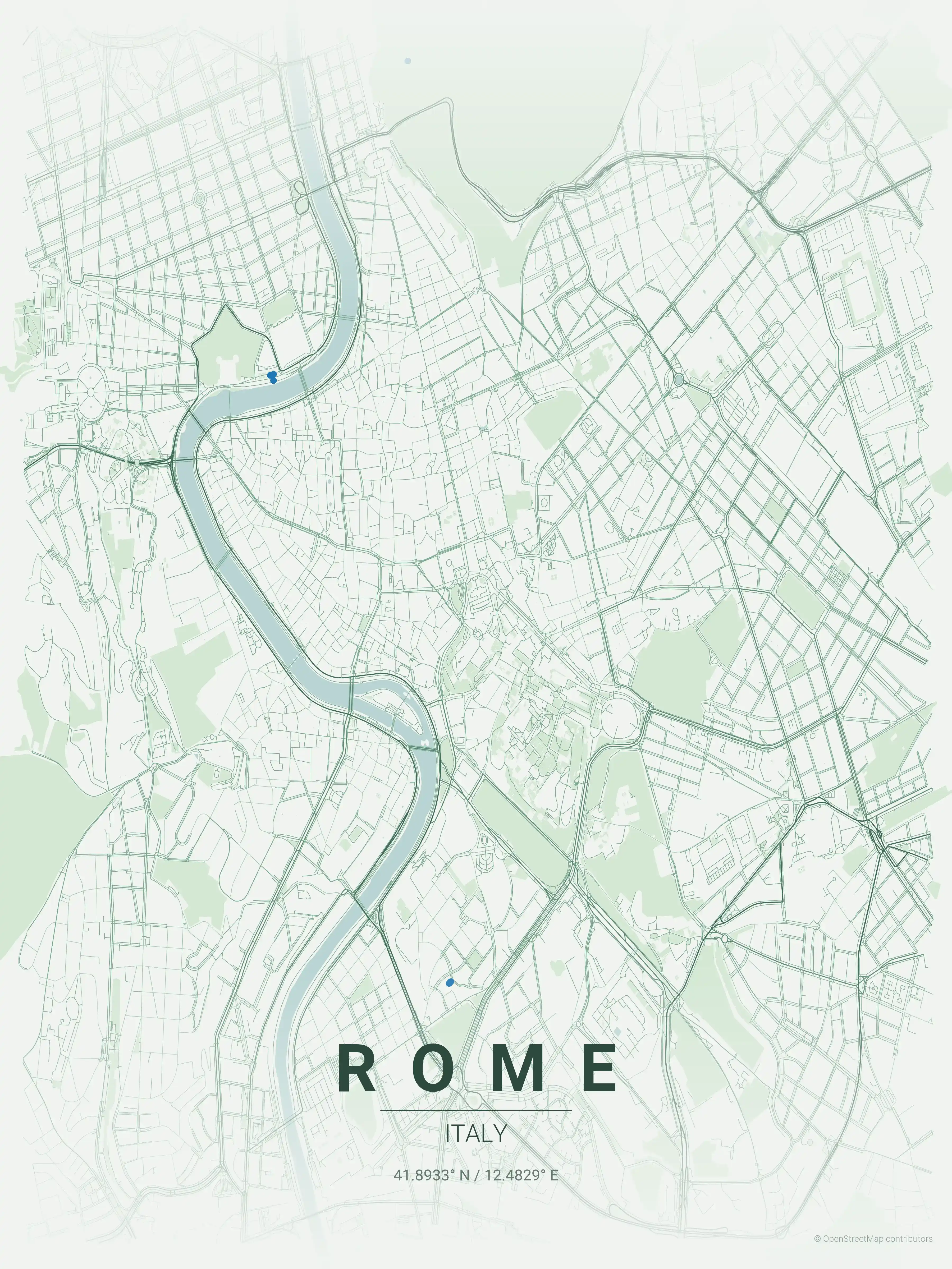 Minimalist forest street map of Rome, Italy - Urban grid art