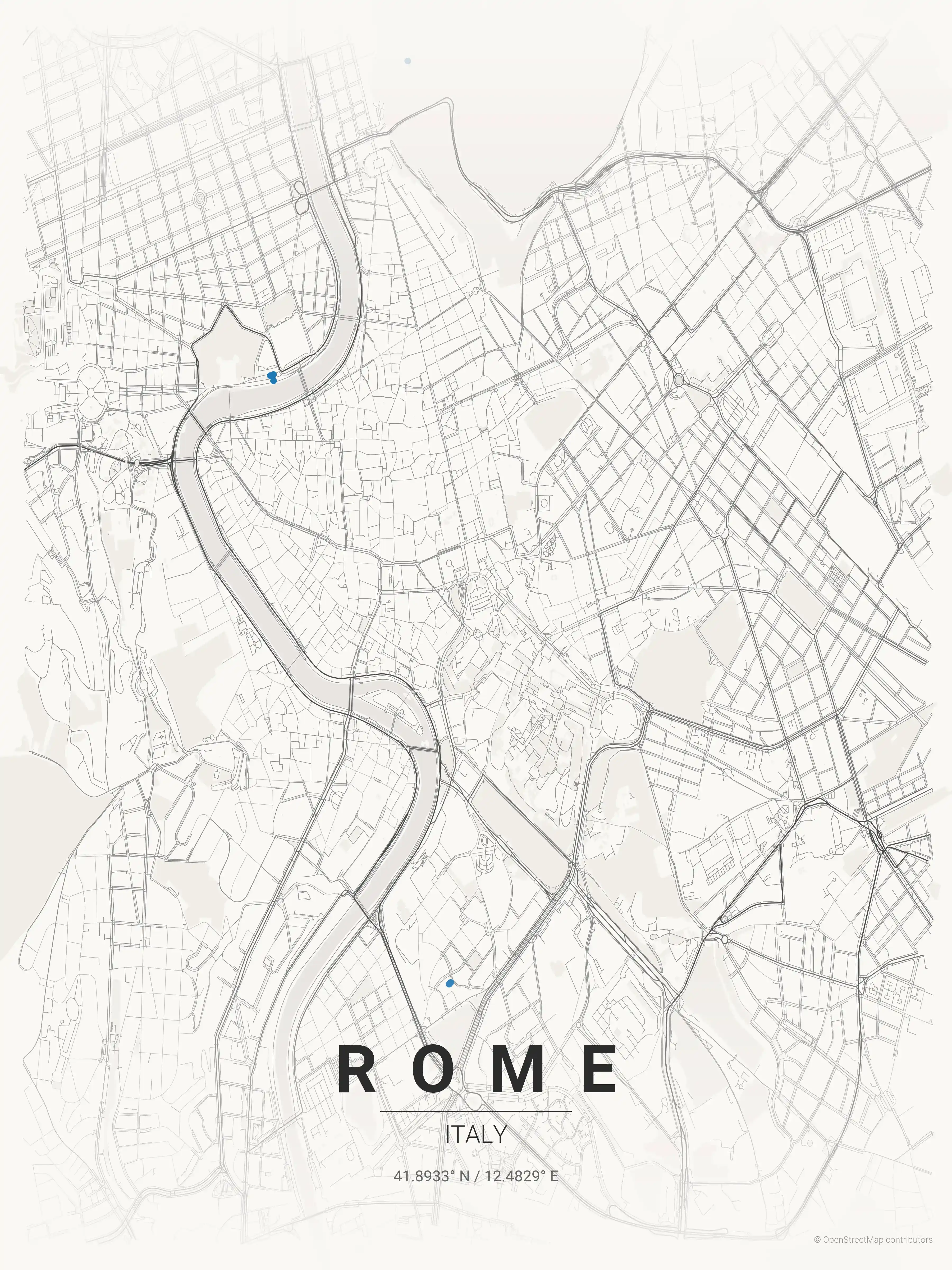Minimalist japanese_ink street map of Rome, Italy - Urban grid art
