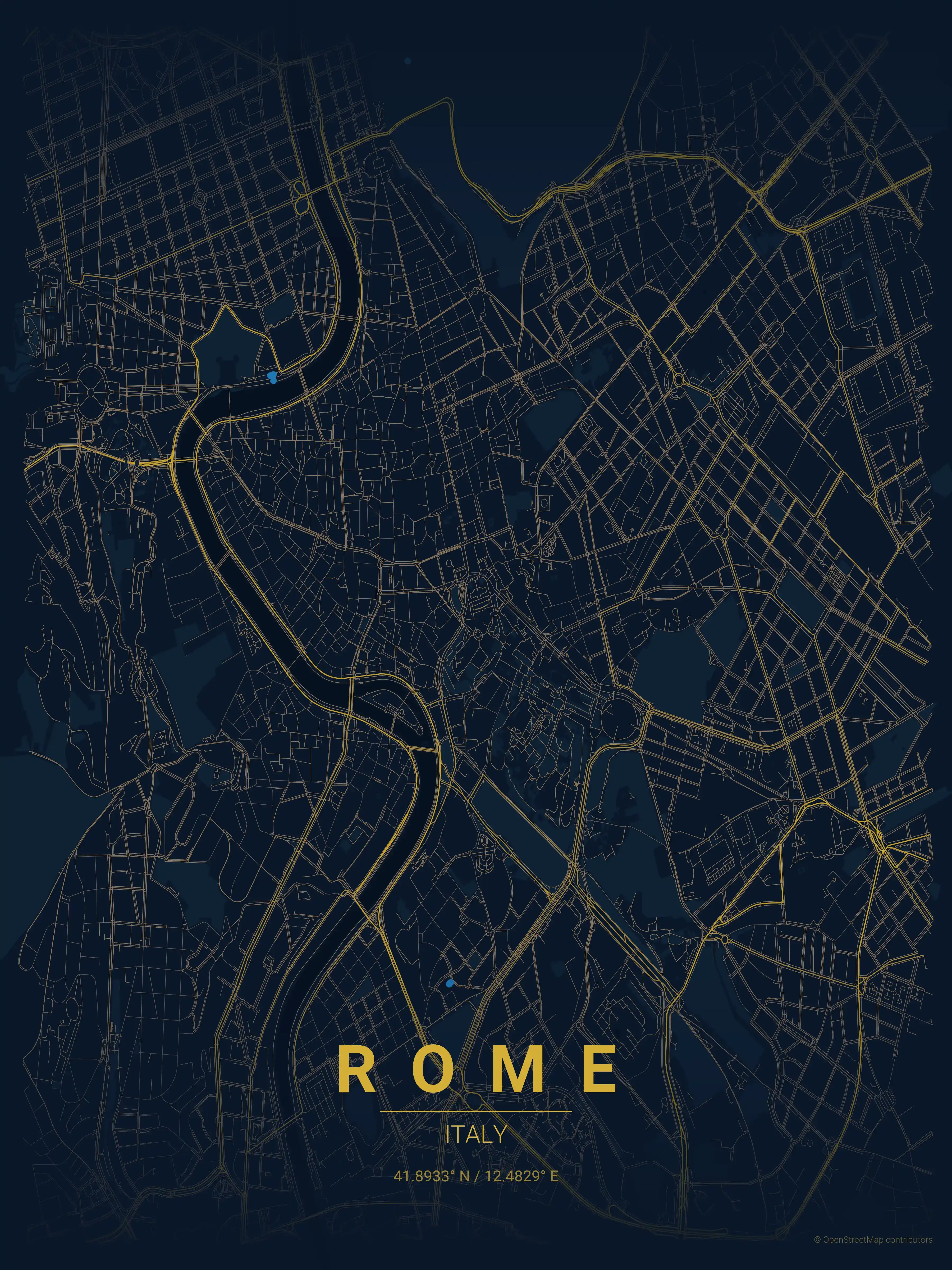 Minimalist midnight_blue street map of Rome, Italy - Urban grid art