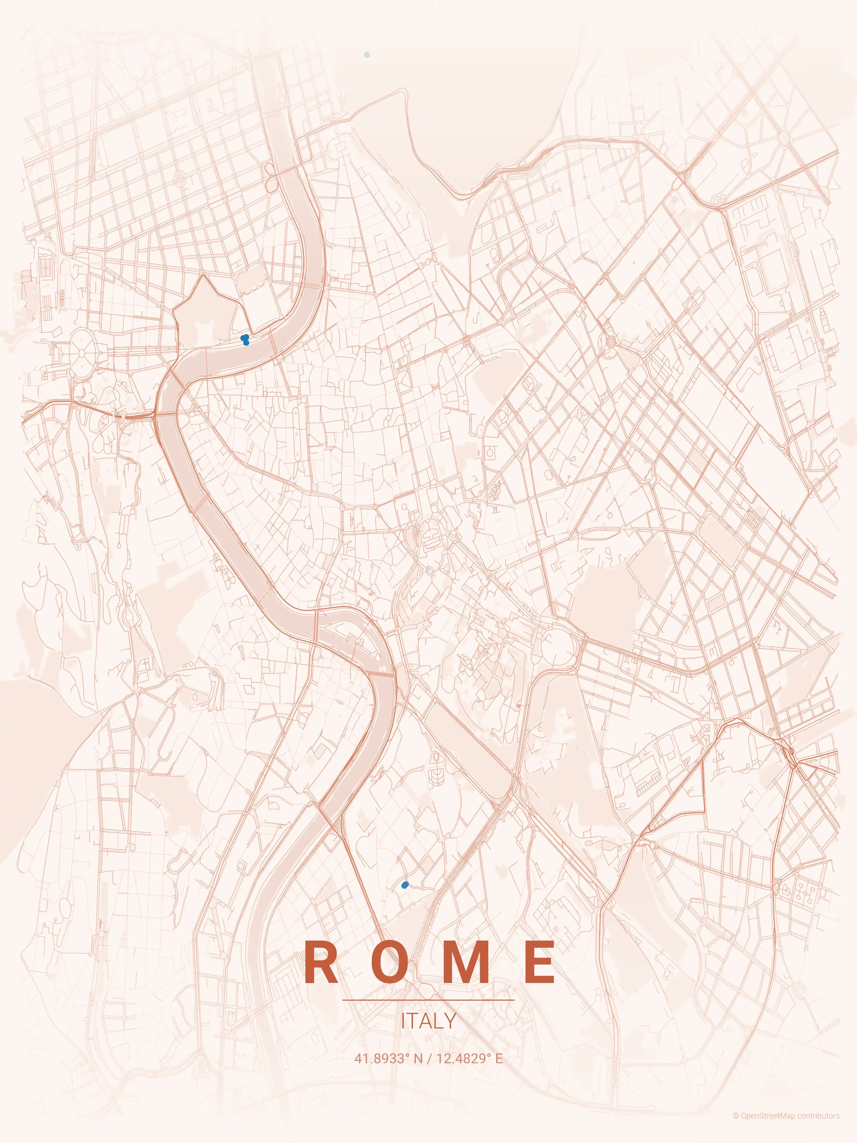 Minimalist sunset street map of Rome, Italy - Urban grid art