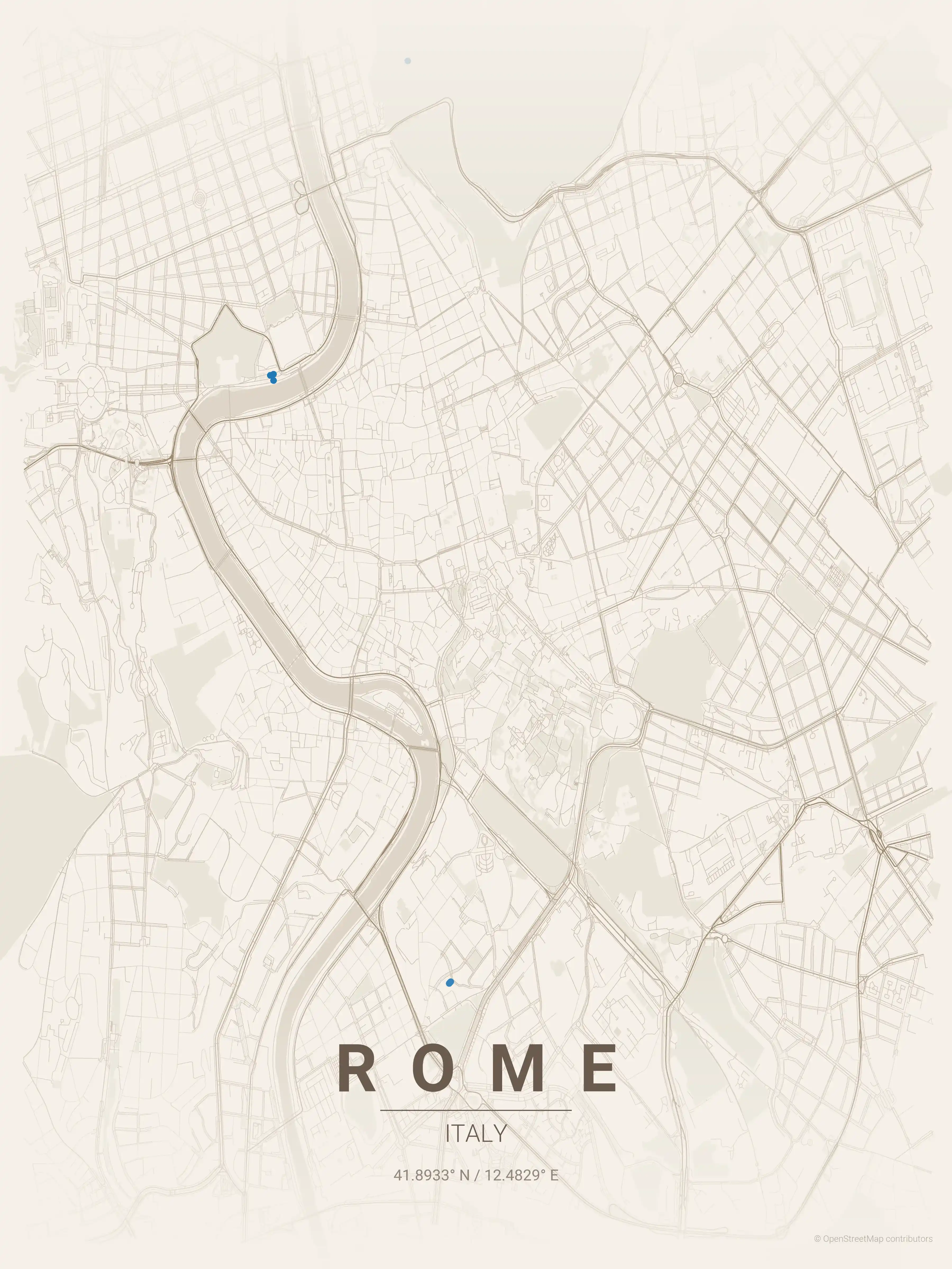 Minimalist warm_beige street map of Rome, Italy - Urban grid art