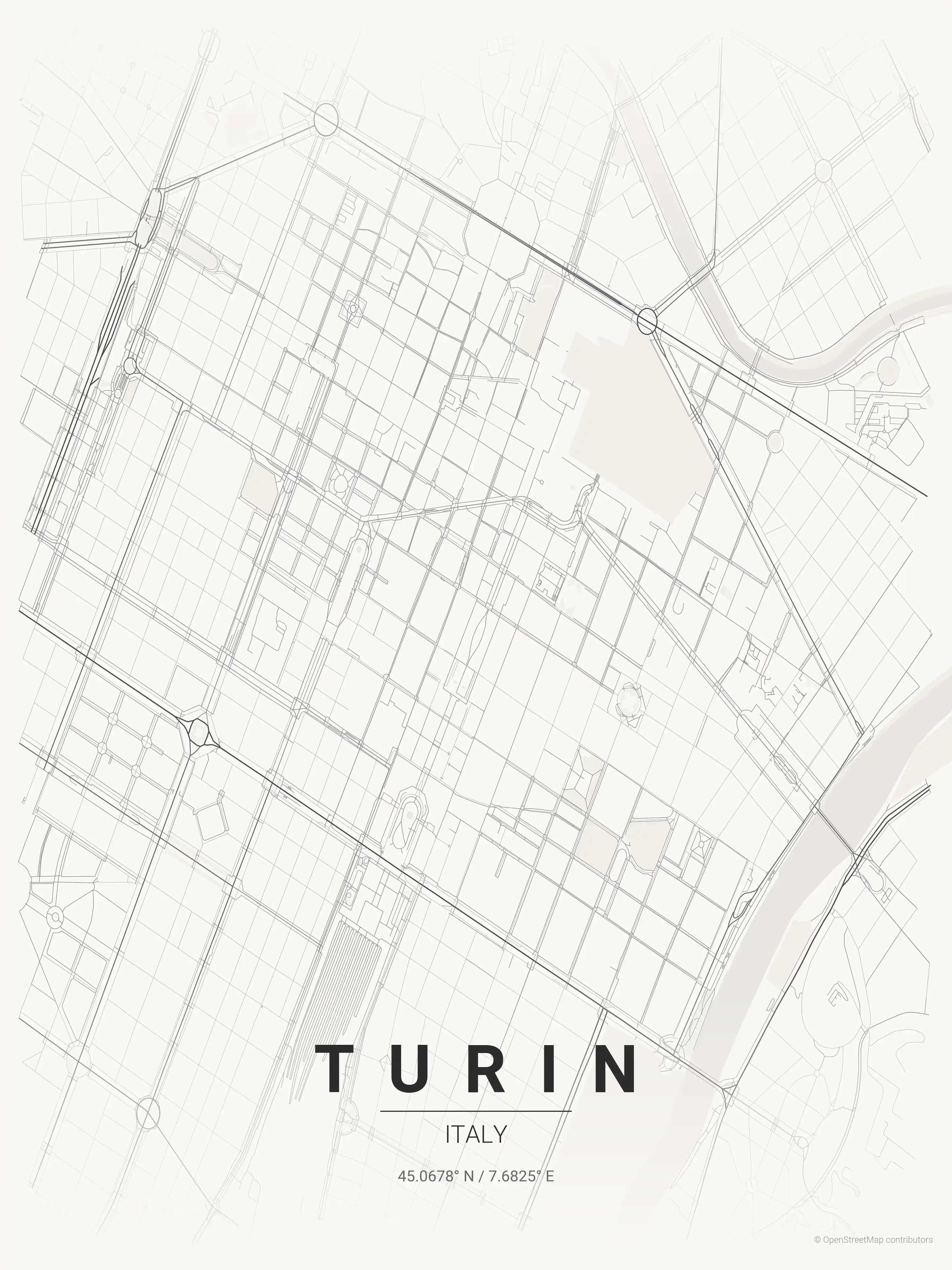 Minimalist japanese_ink street map of Turin, Italy - Urban grid art