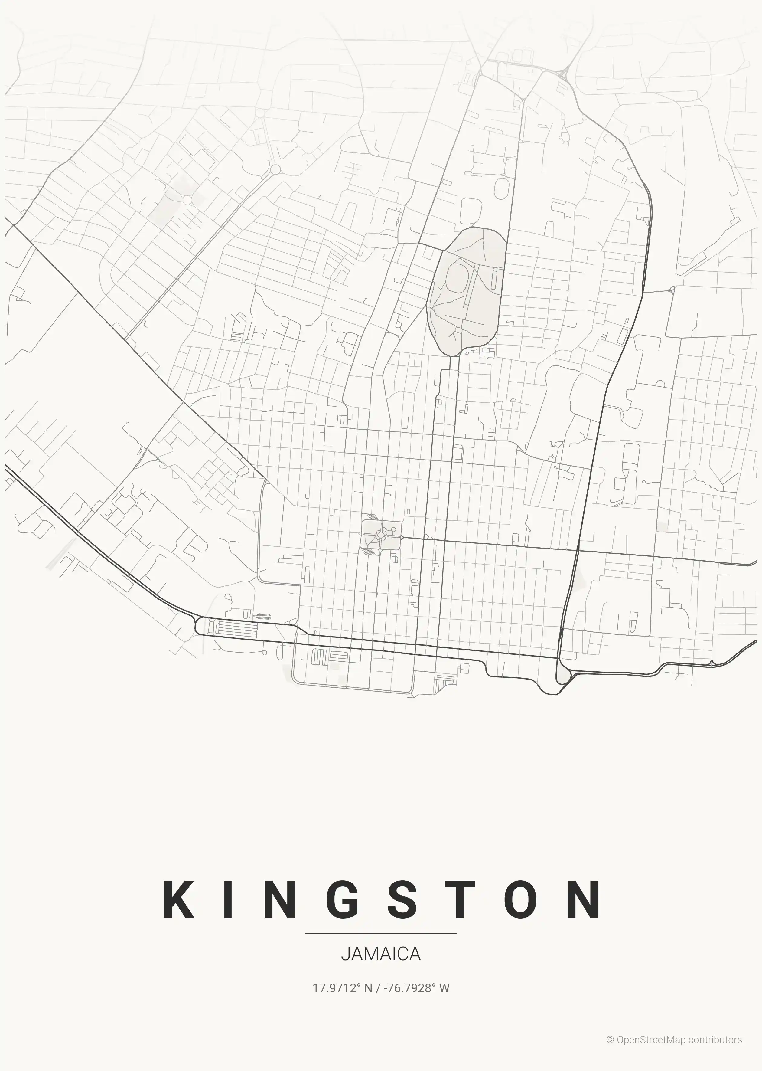 Minimalist japanese_ink street map of Kingston, Jamaica - Urban grid art