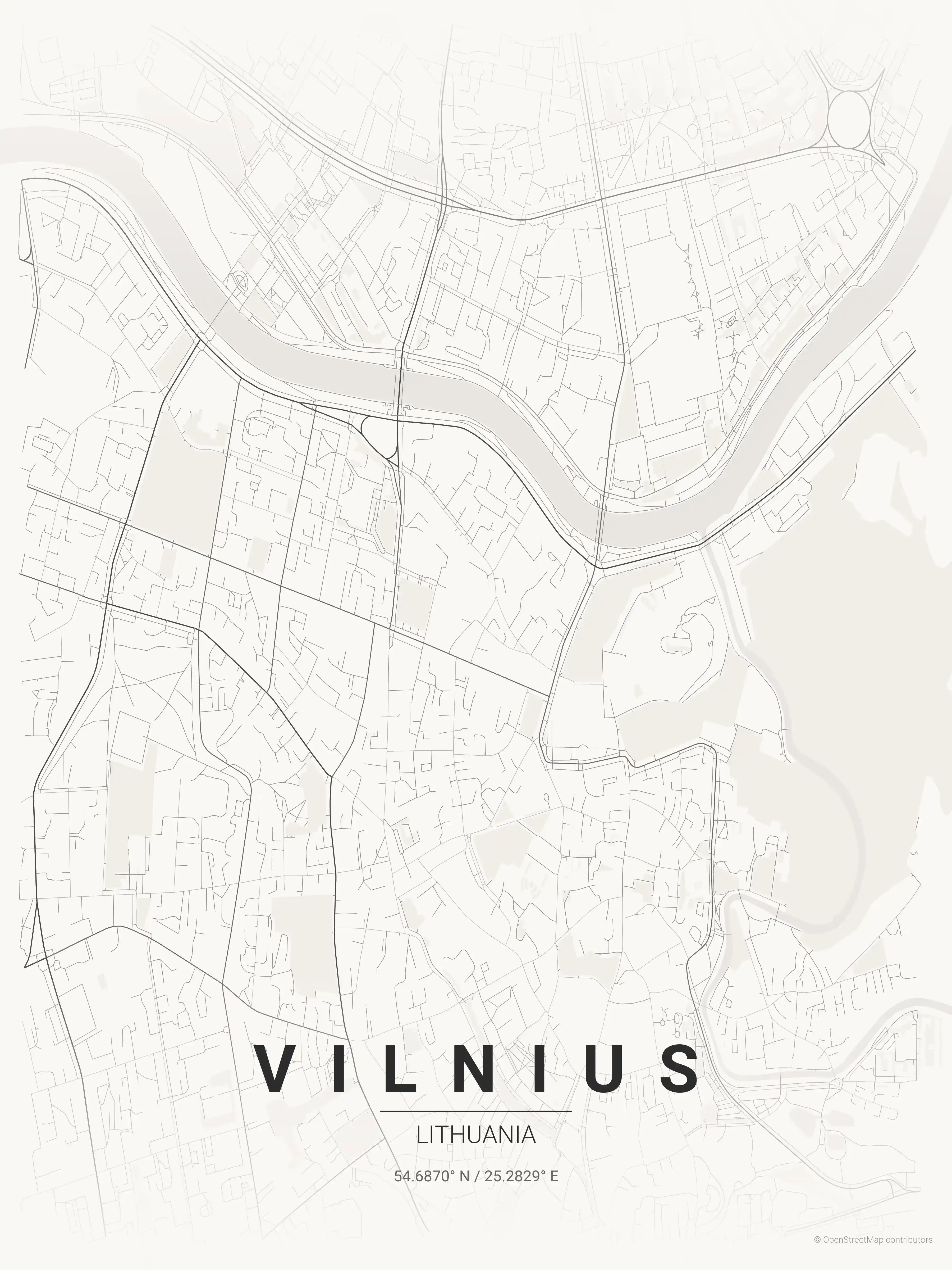 Minimalist japanese_ink street map of Vilnius, Lithuania - Urban grid art