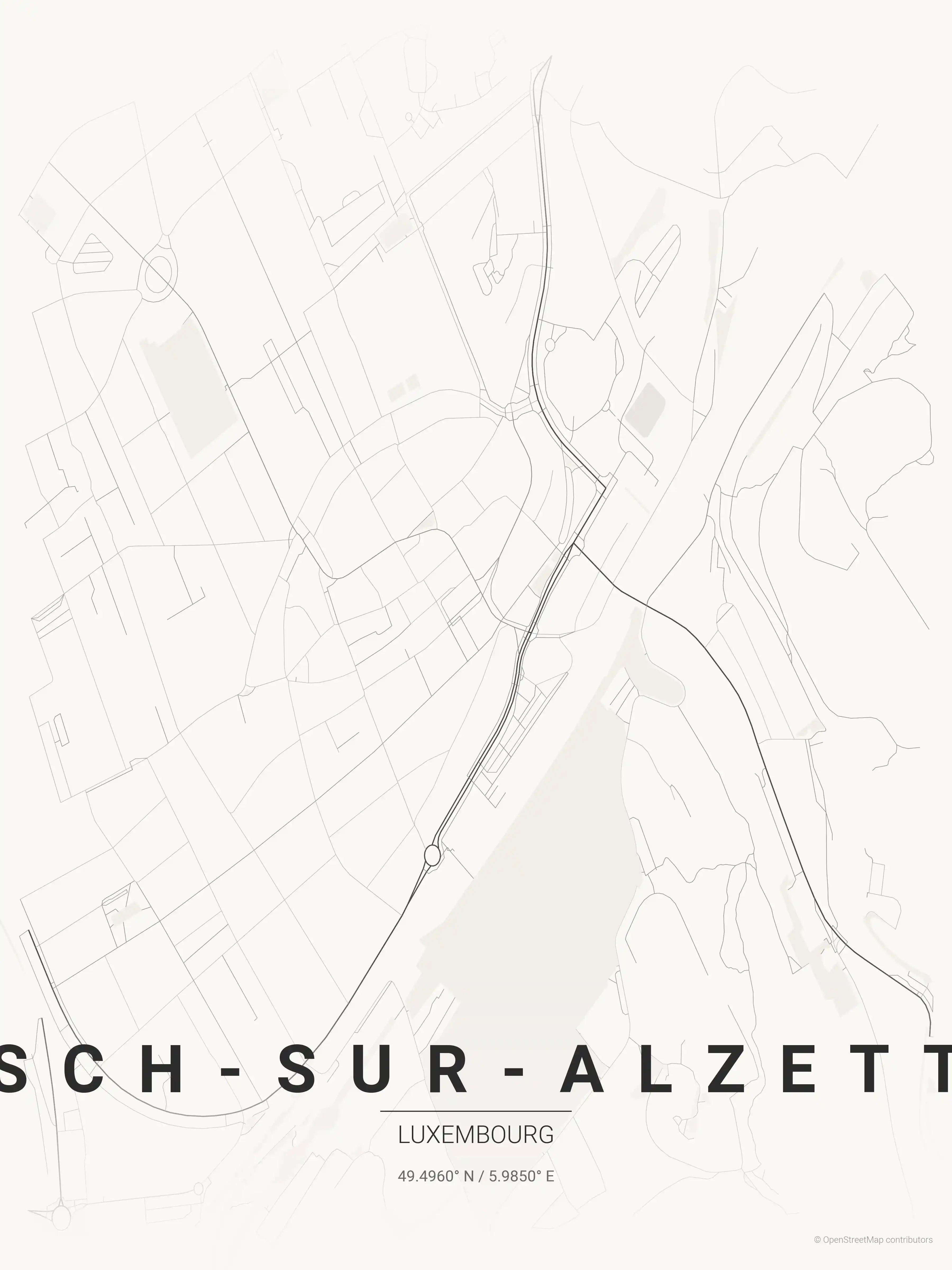 Minimalist japanese_ink street map of Esch-sur-Alzette, Luxembourg - Urban grid art