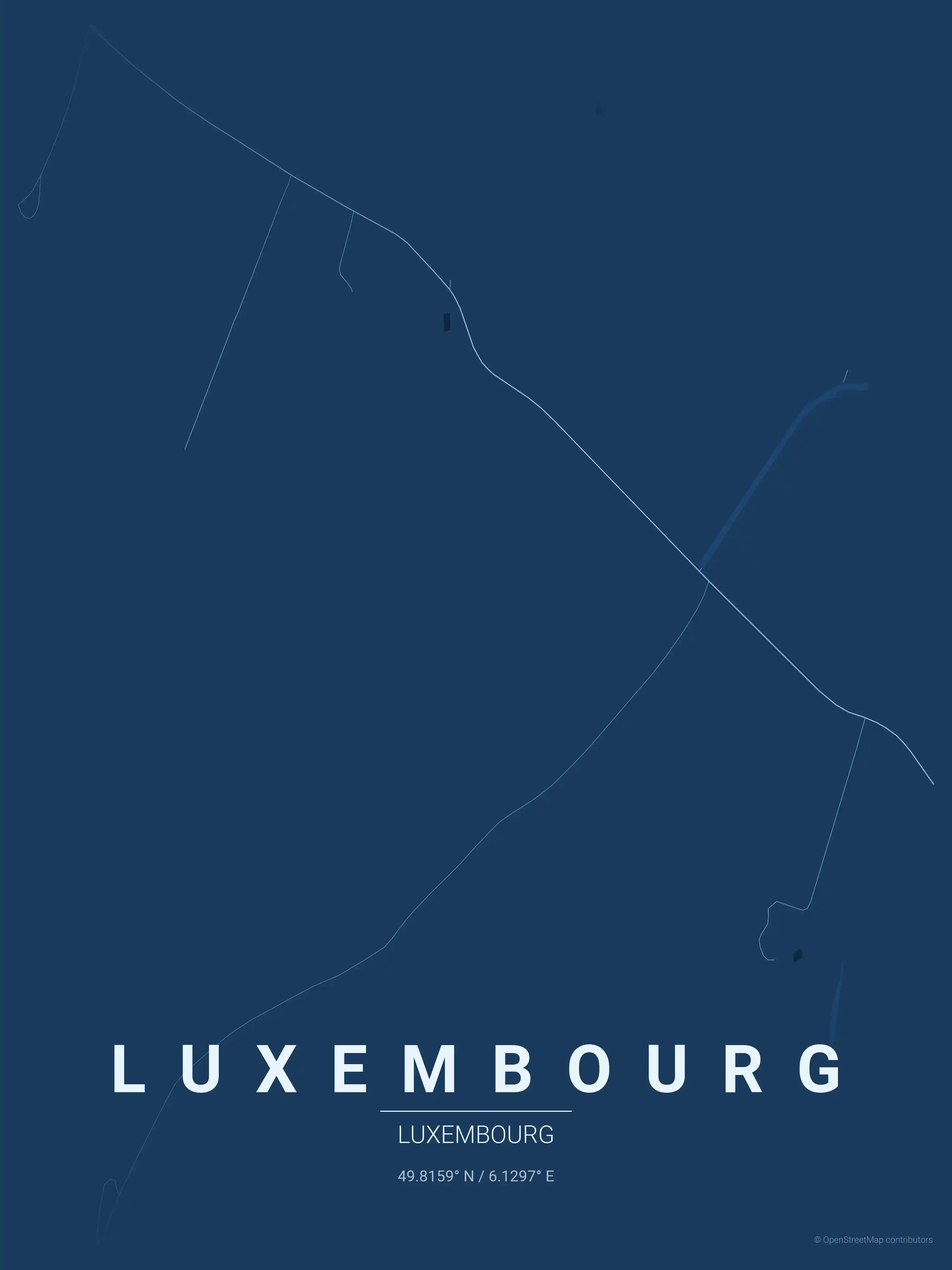 Minimalist blueprint street map of Luxembourg, Luxembourg - Urban grid art