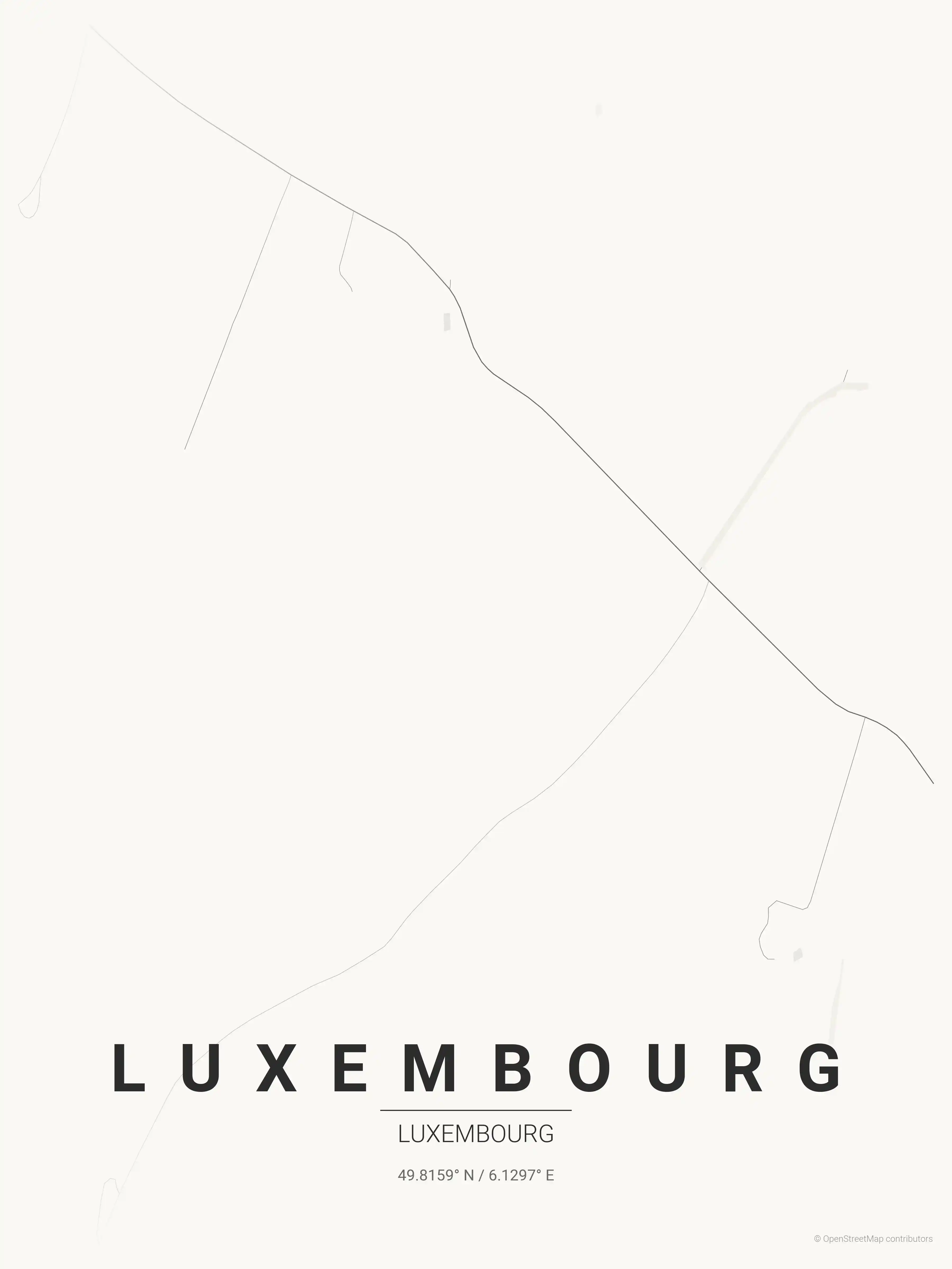 Minimalist japanese_ink street map of Luxembourg, Luxembourg - Urban grid art