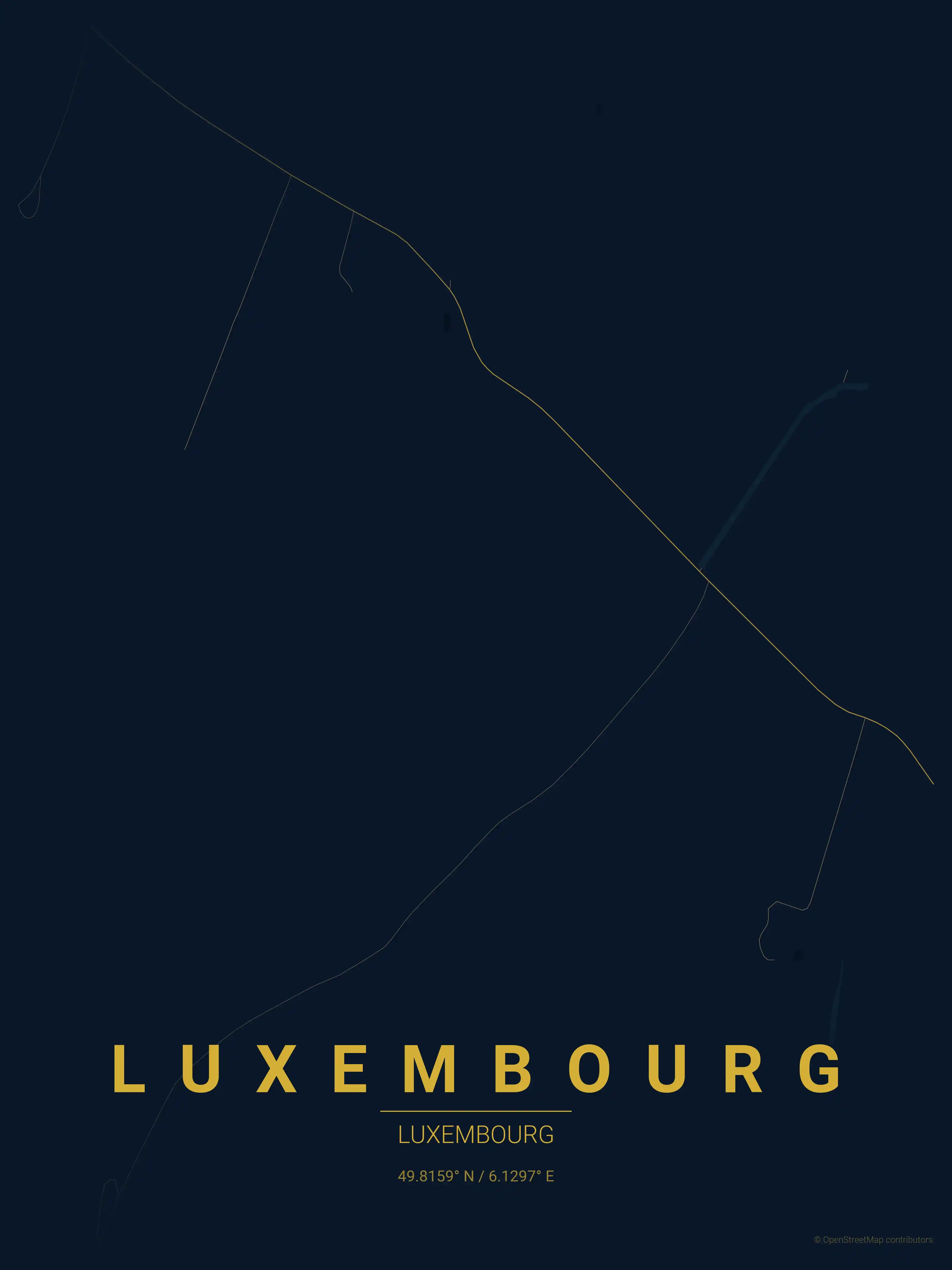 Minimalist midnight_blue street map of Luxembourg, Luxembourg - Urban grid art