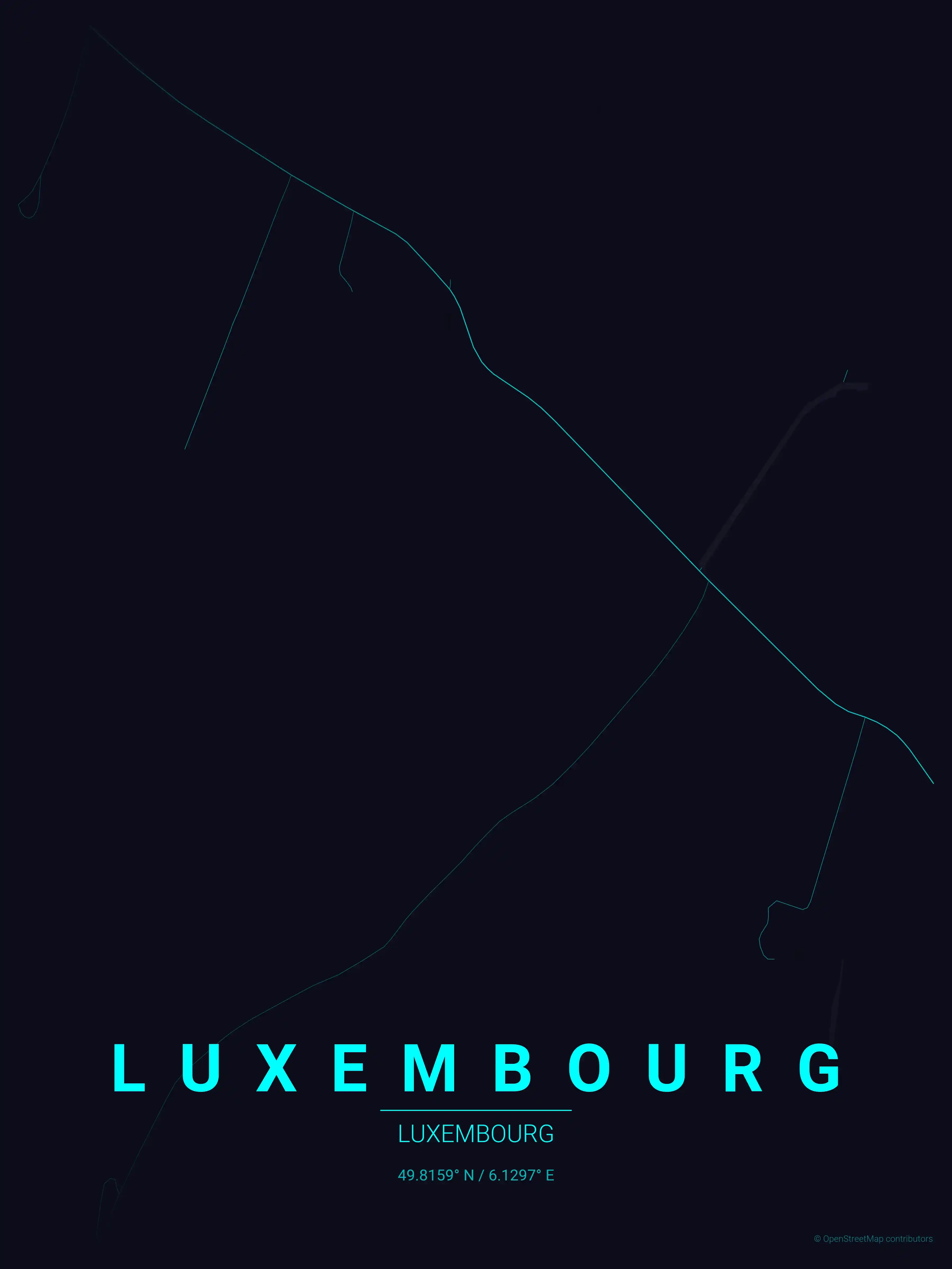 Minimalist neon_cyberpunk street map of Luxembourg, Luxembourg - Urban grid art