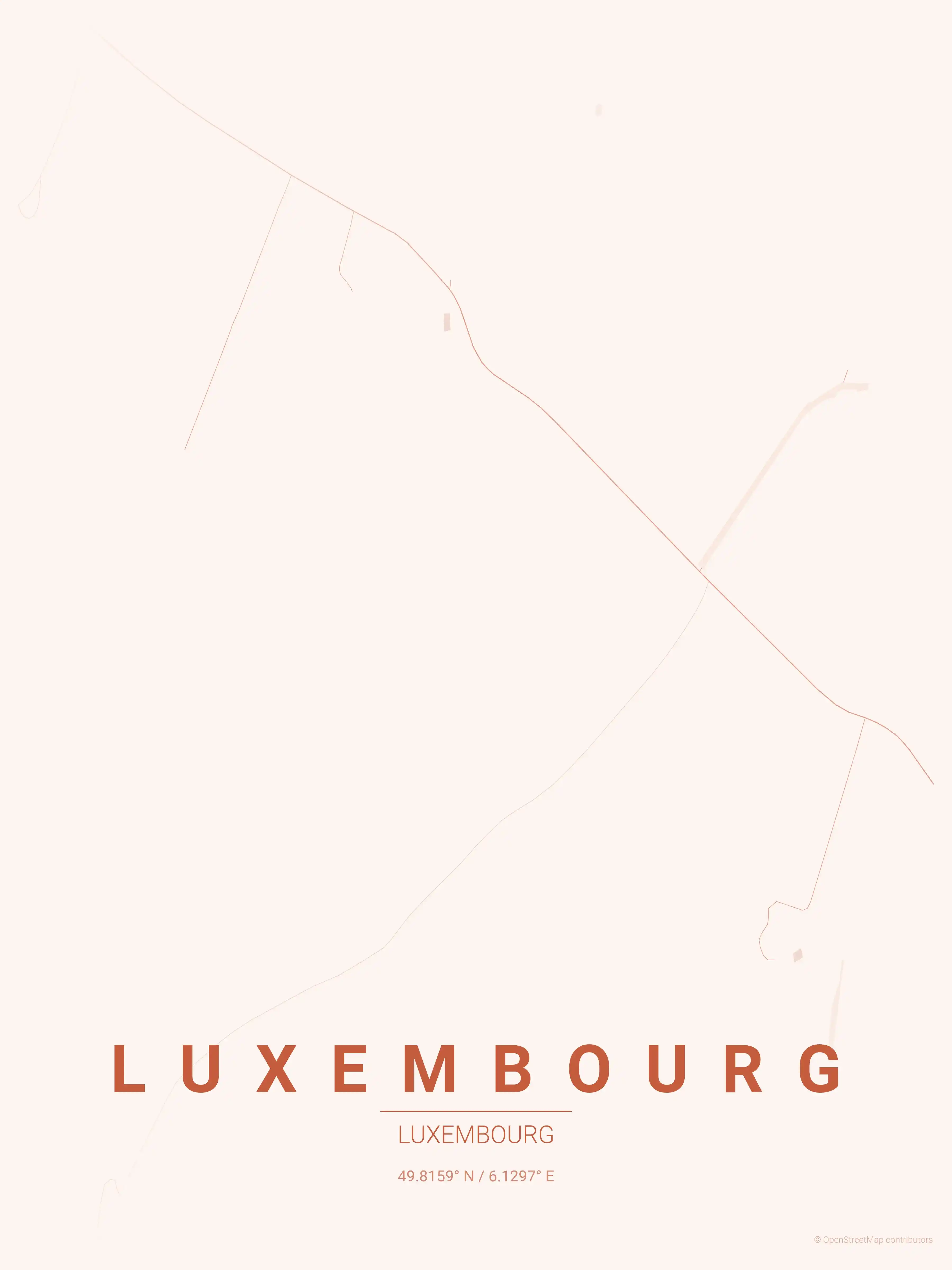 Minimalist sunset street map of Luxembourg, Luxembourg - Urban grid art