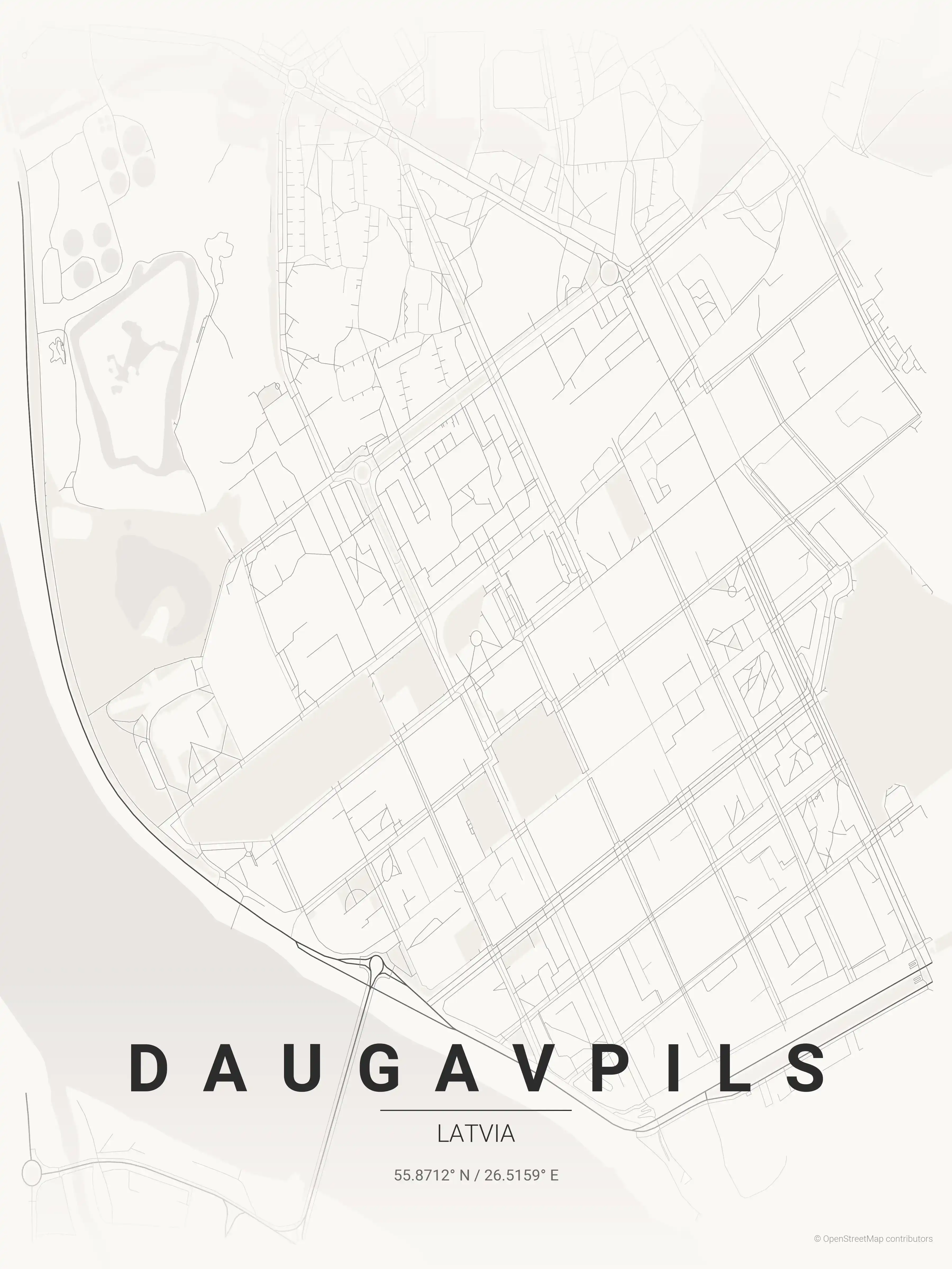 Minimalist japanese_ink street map of Daugavpils, Latvia - Urban grid art