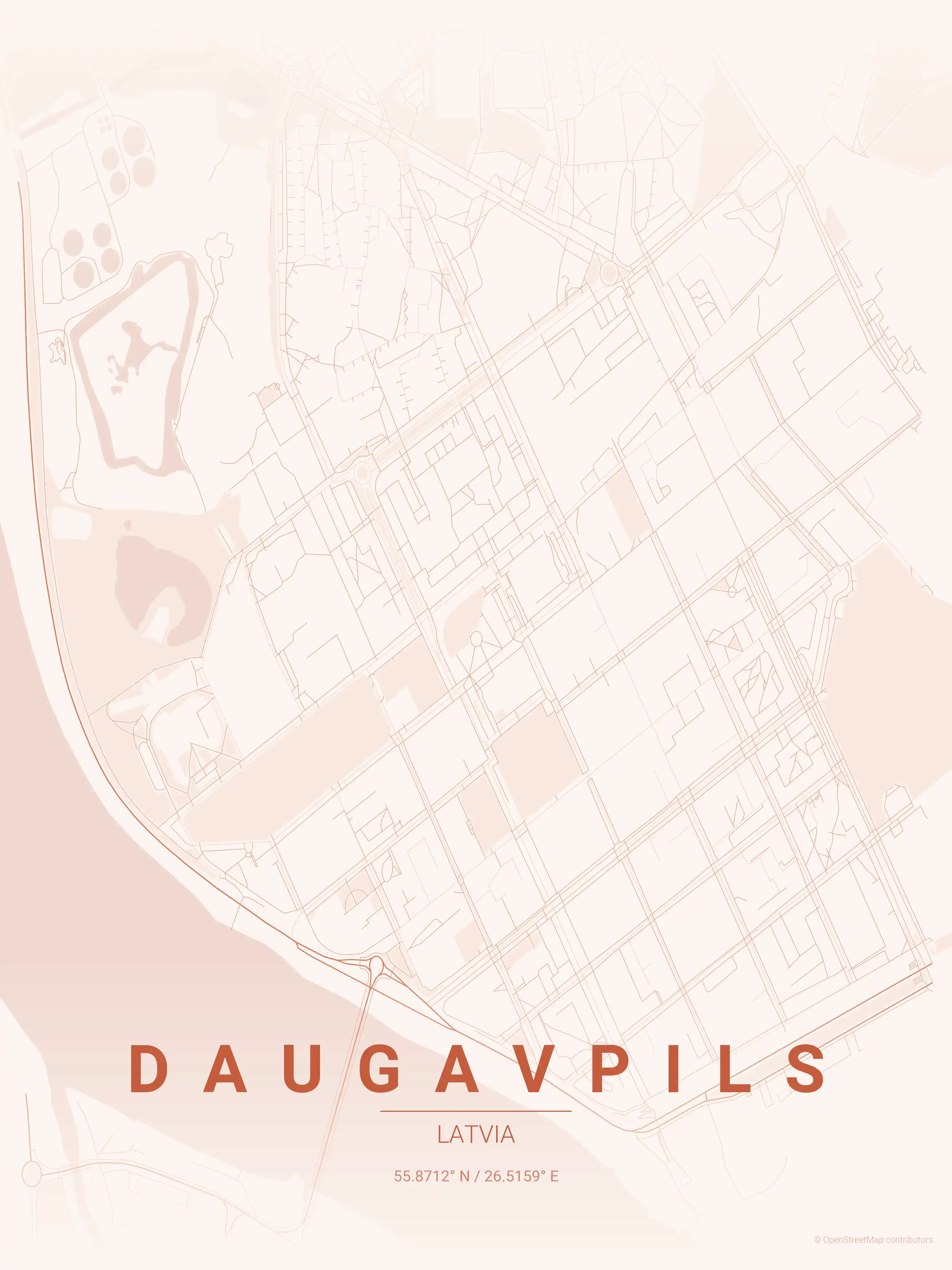 Minimalist sunset street map of Daugavpils, Latvia - Urban grid art