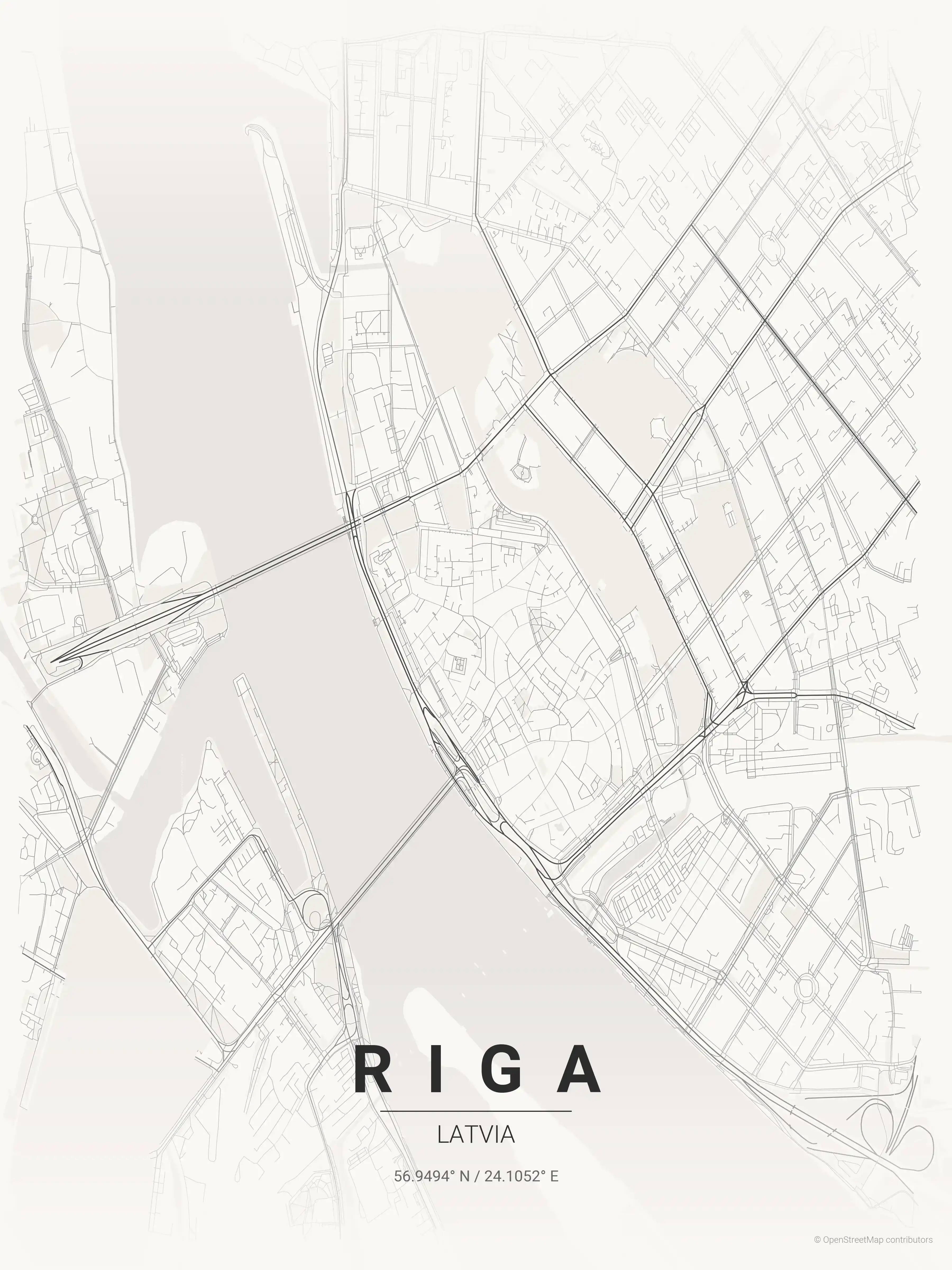 Minimalist japanese_ink street map of Riga, Latvia - Urban grid art