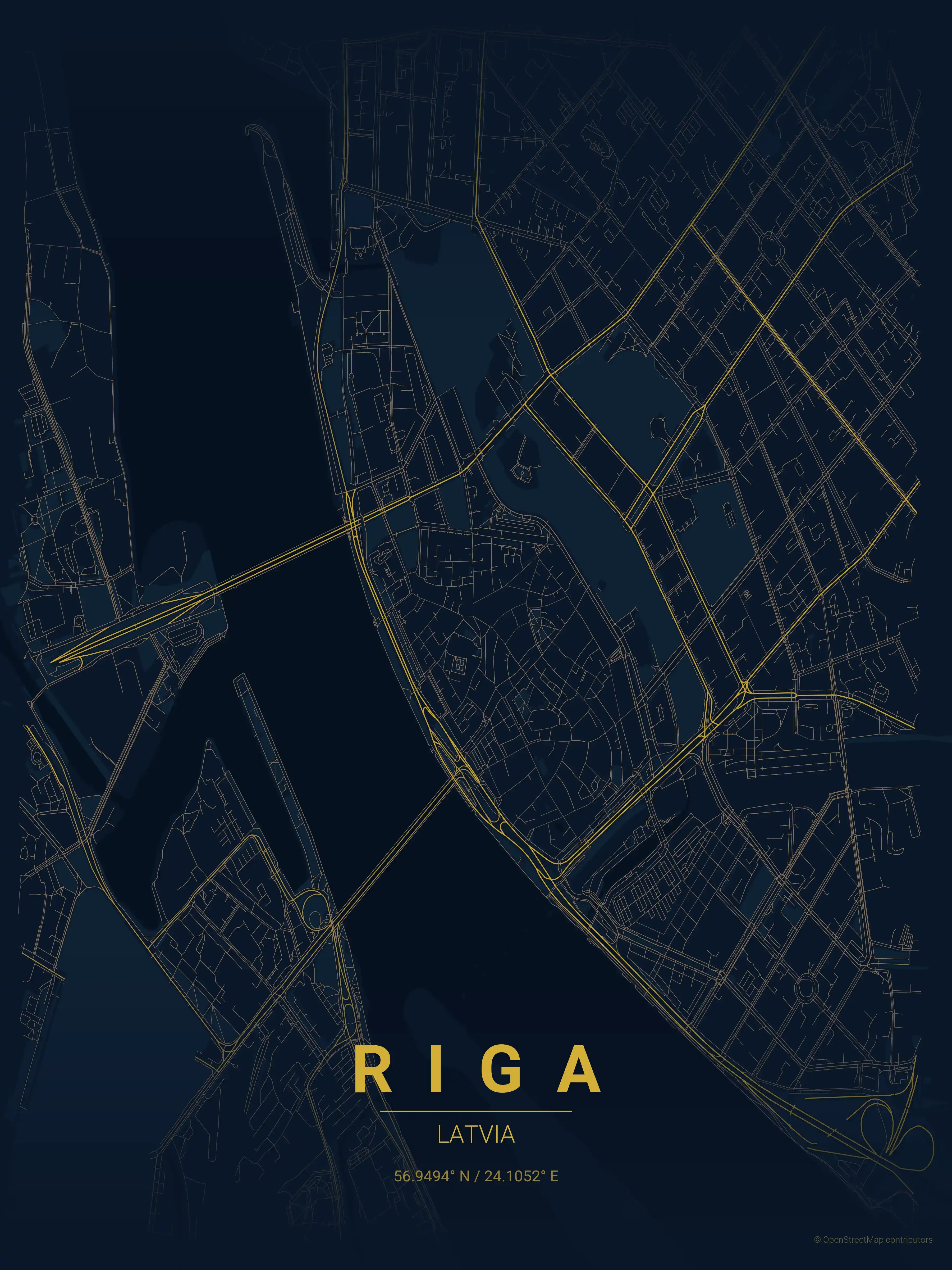 Minimalist midnight_blue street map of Riga, Latvia - Urban grid art