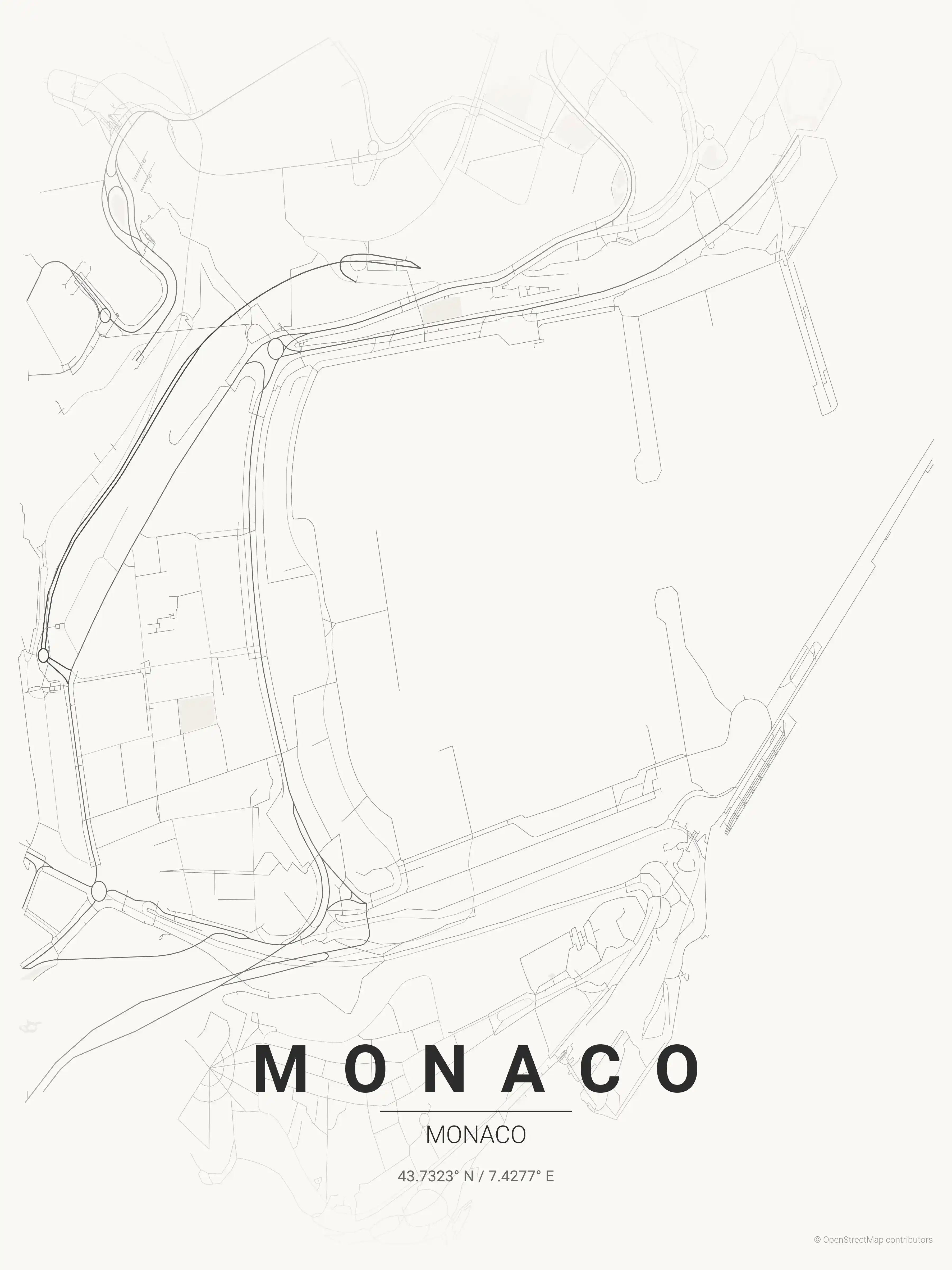 Minimalist japanese_ink street map of Monaco, Monaco - Urban grid art