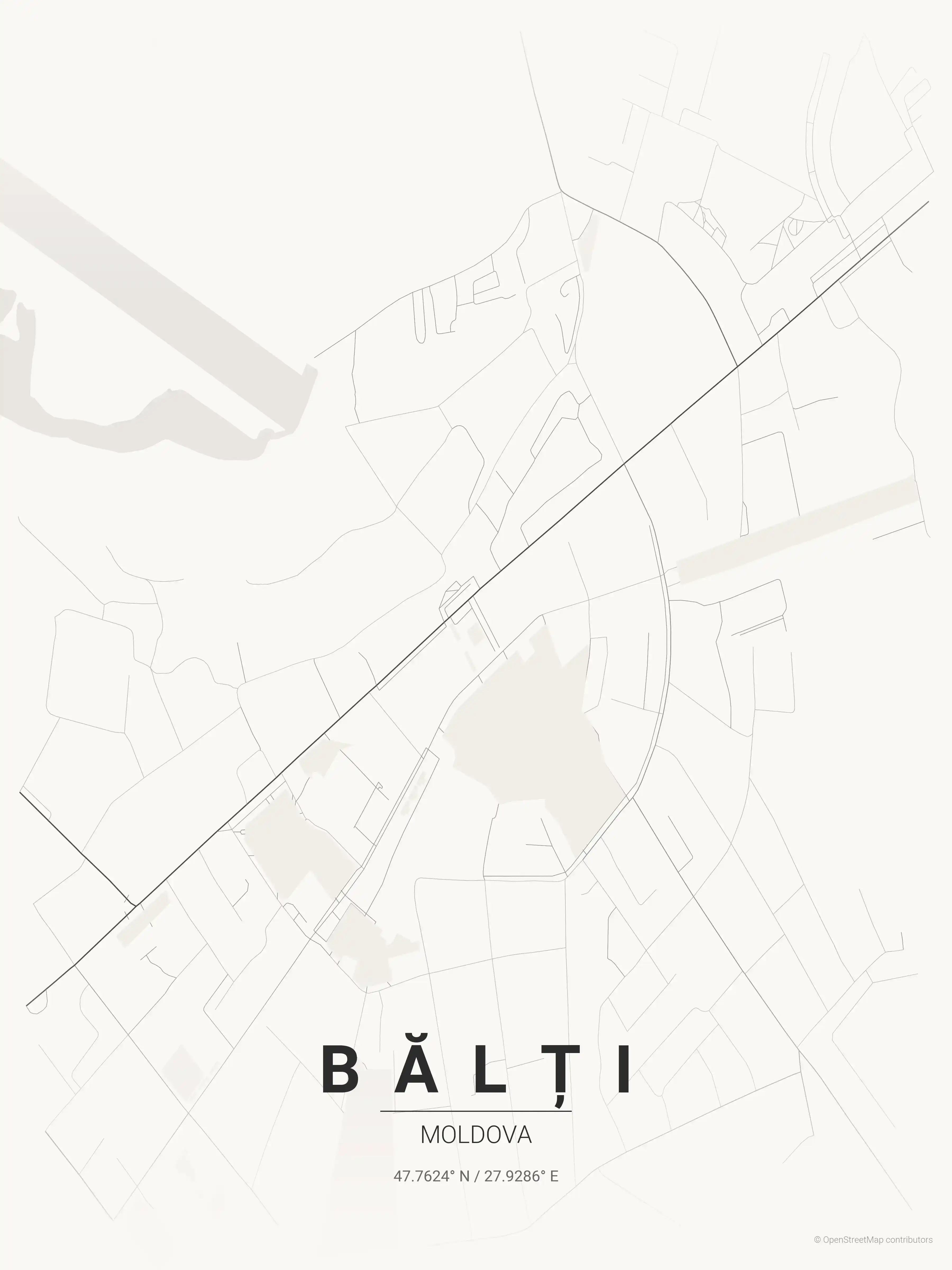 Minimalist japanese_ink street map of Bălți, Moldova - Urban grid art