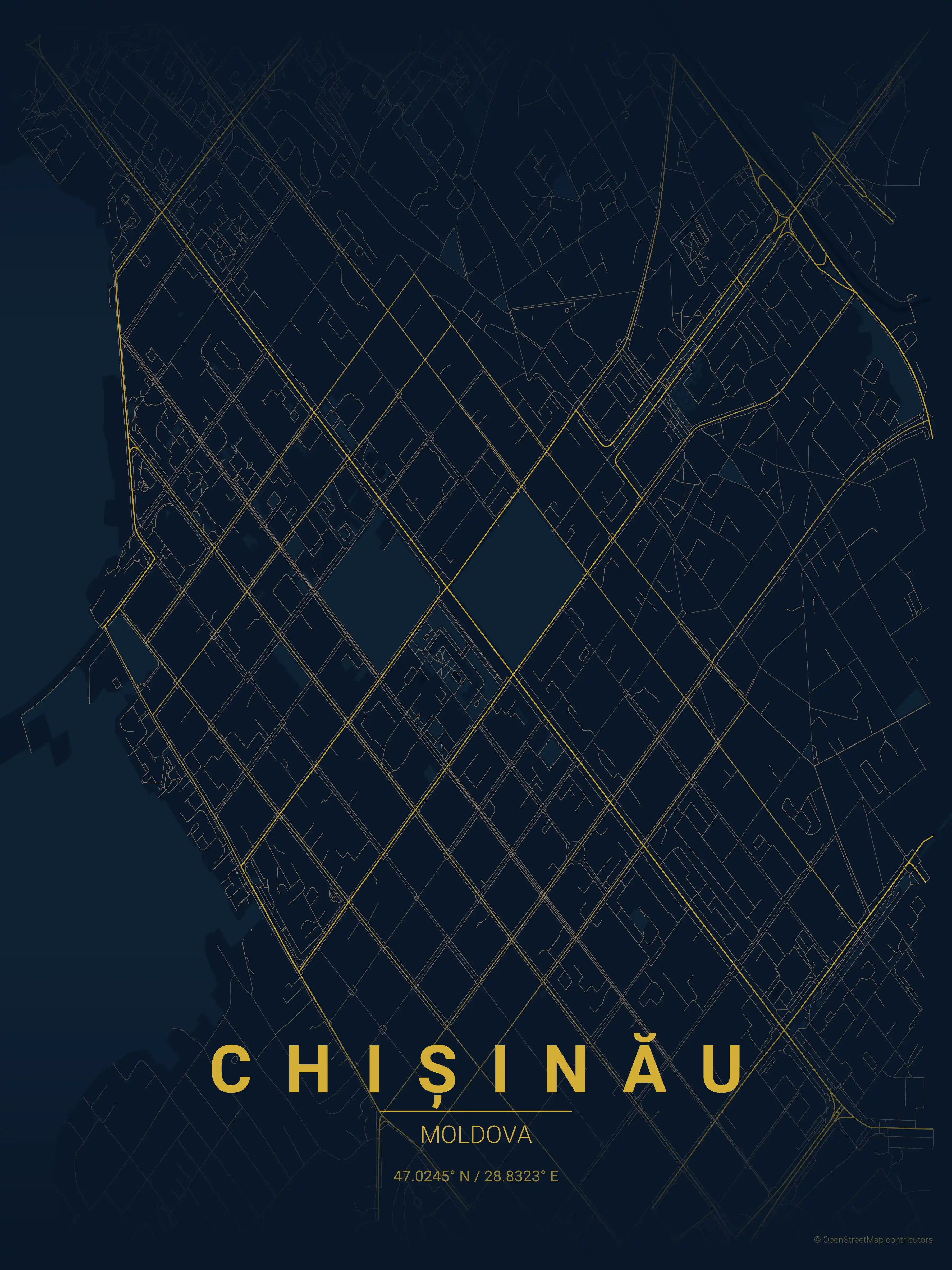 Minimalist midnight_blue street map of Chișinău, Moldova - Urban grid art