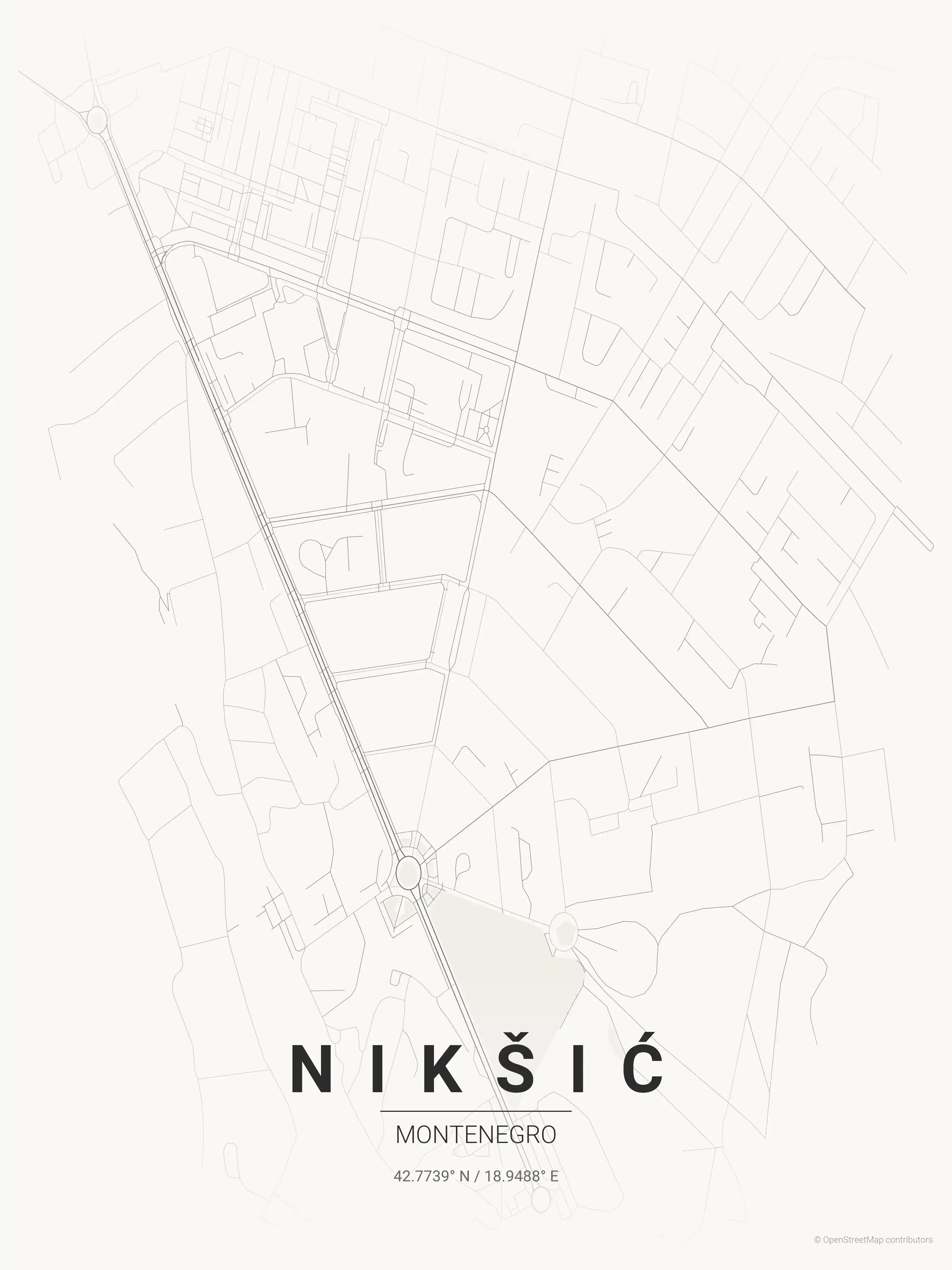 Minimalist japanese_ink street map of Nikšić, Montenegro - Urban grid art