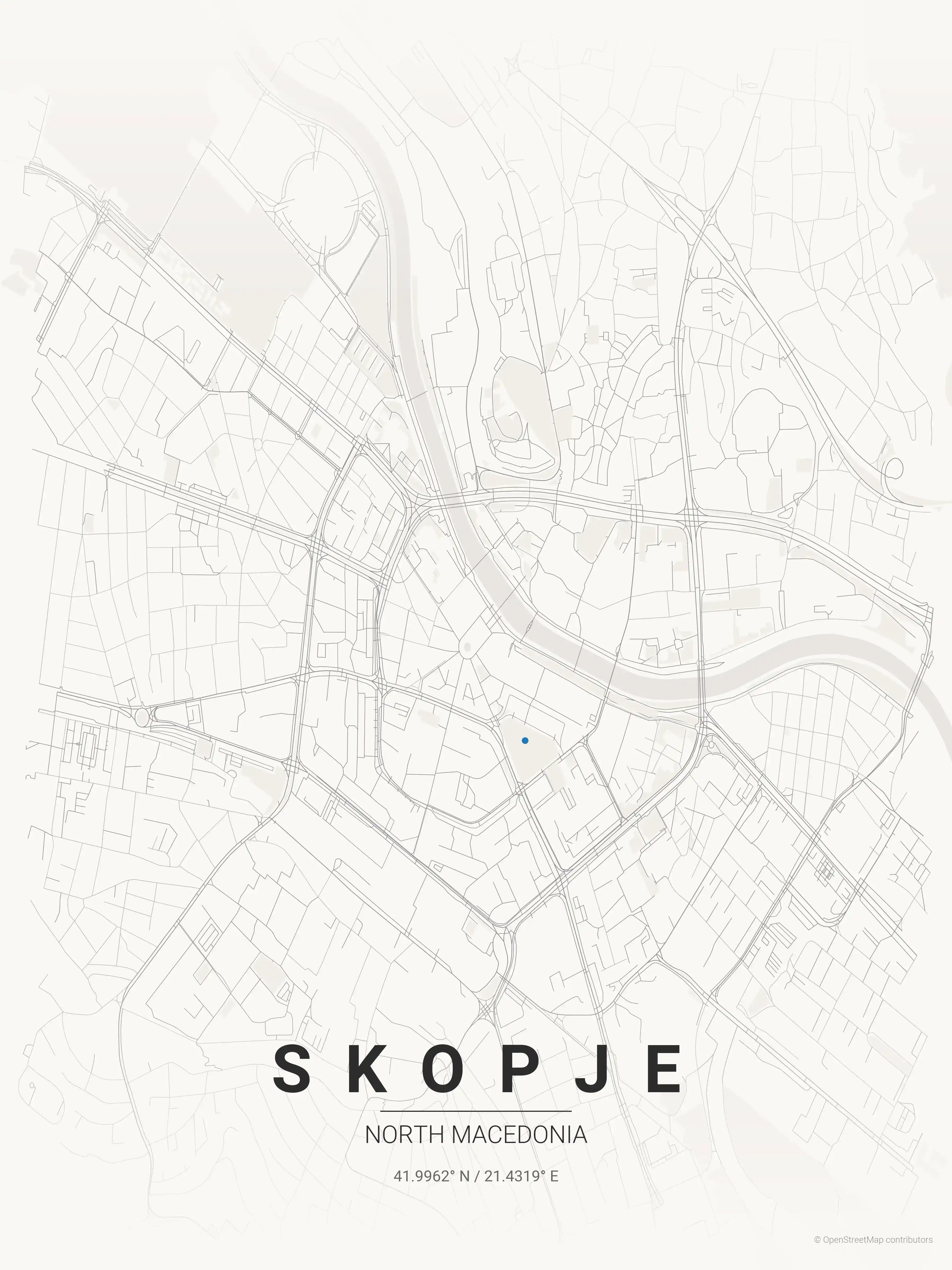 Minimalist japanese_ink street map of Skopje, North Macedonia - Urban grid art