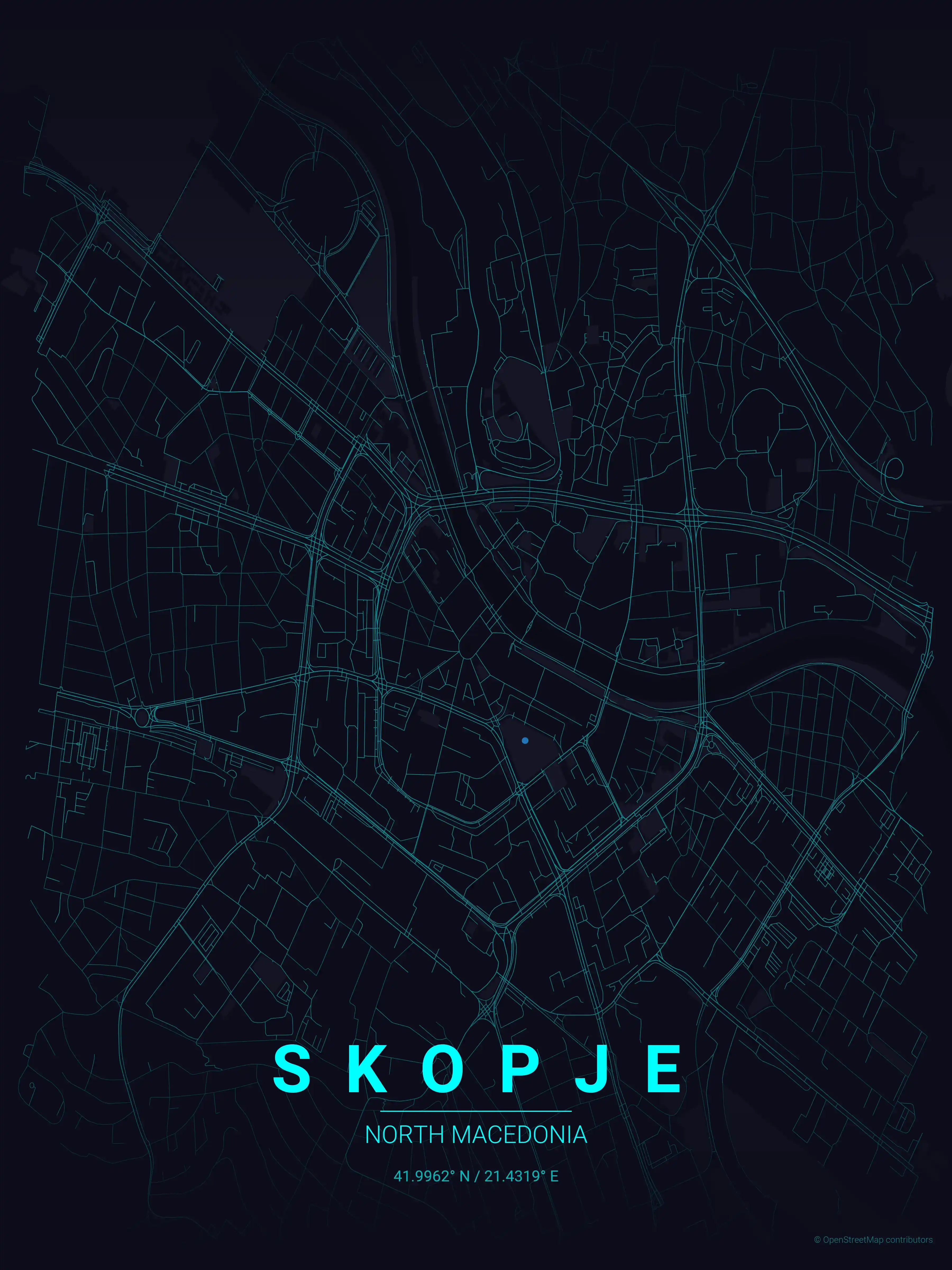 Minimalist neon_cyberpunk street map of Skopje, North Macedonia - Urban grid art