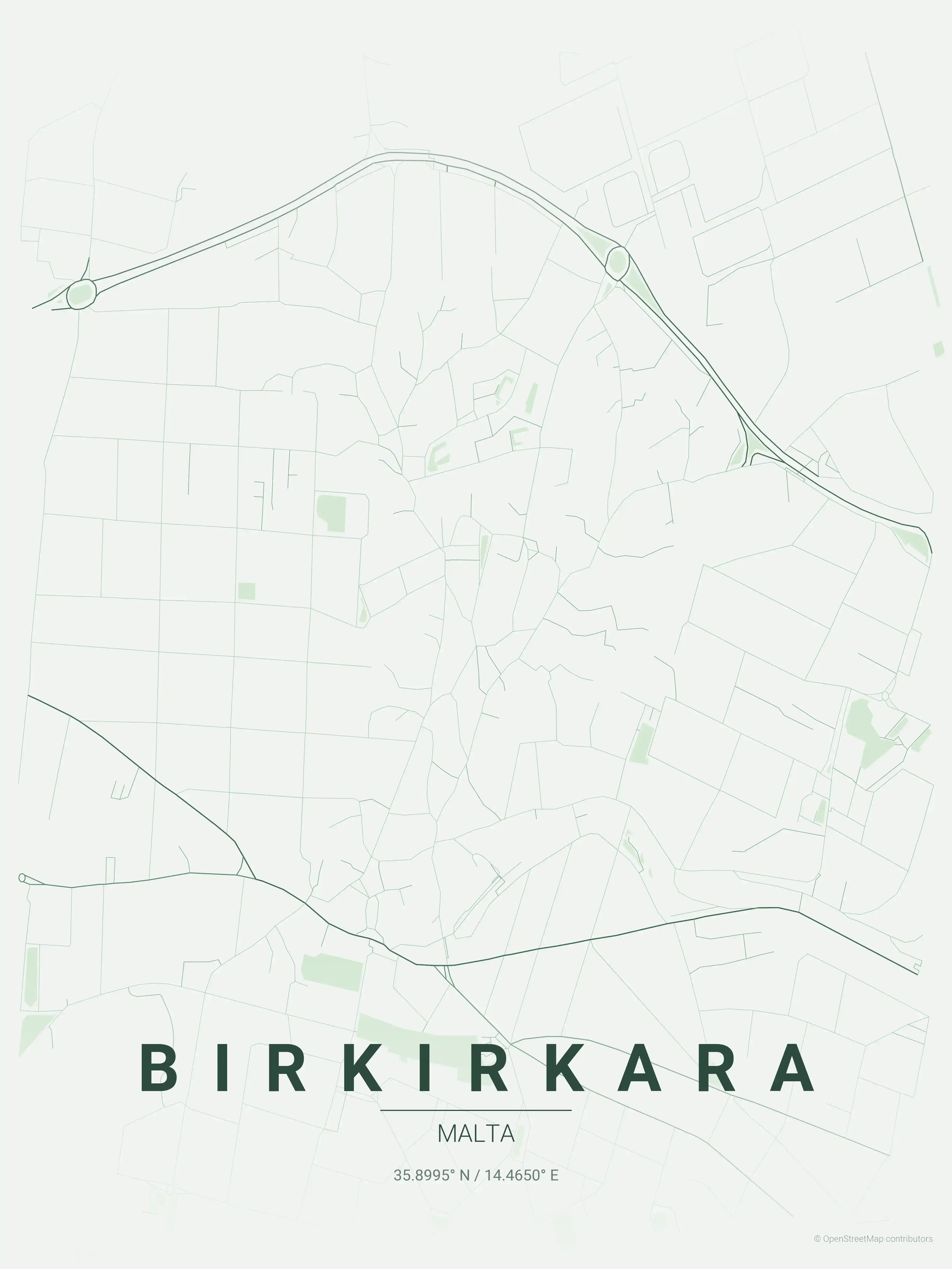 Minimalist forest street map of Birkirkara, Malta - Urban grid art