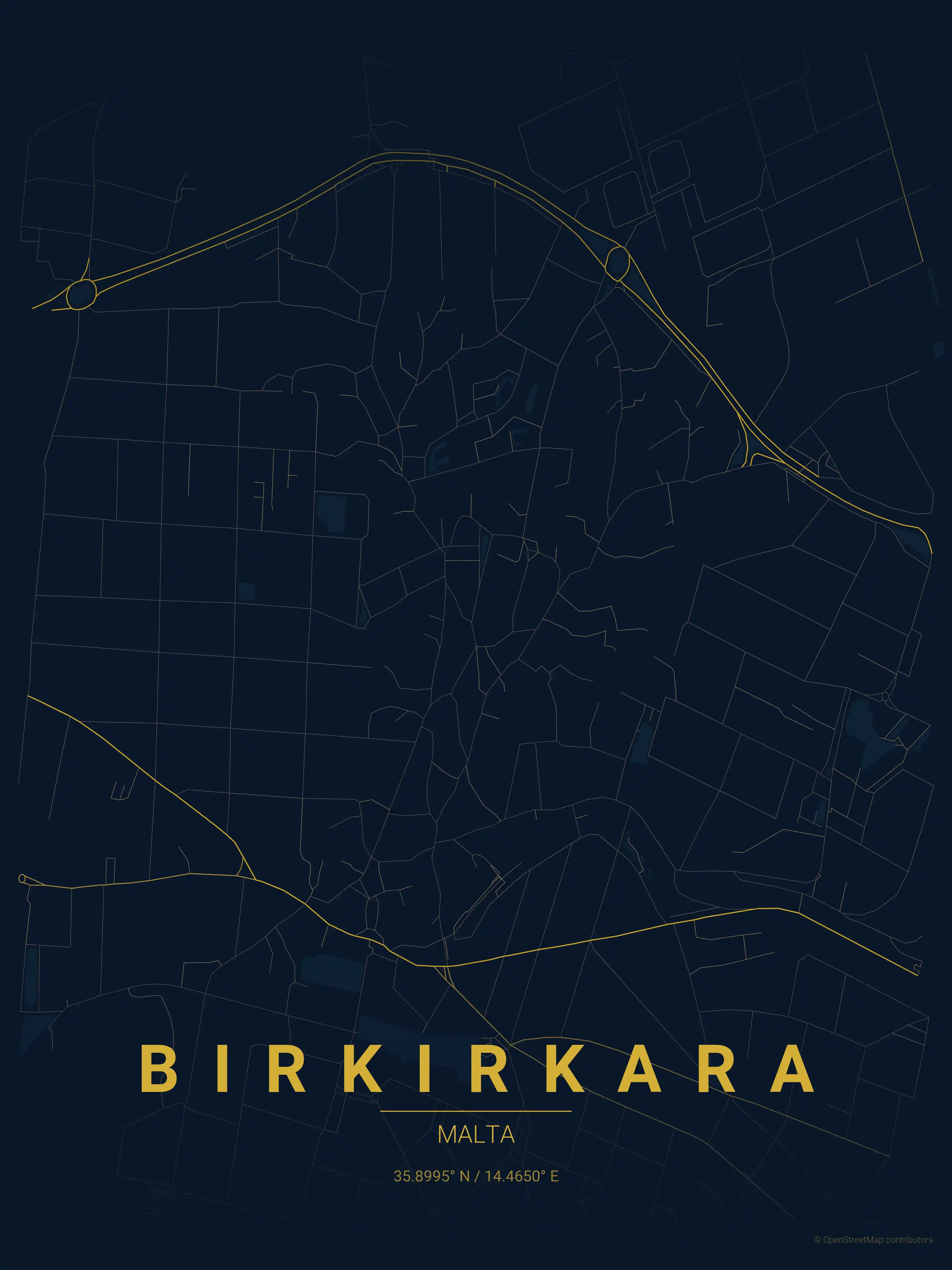 Minimalist midnight_blue street map of Birkirkara, Malta - Urban grid art
