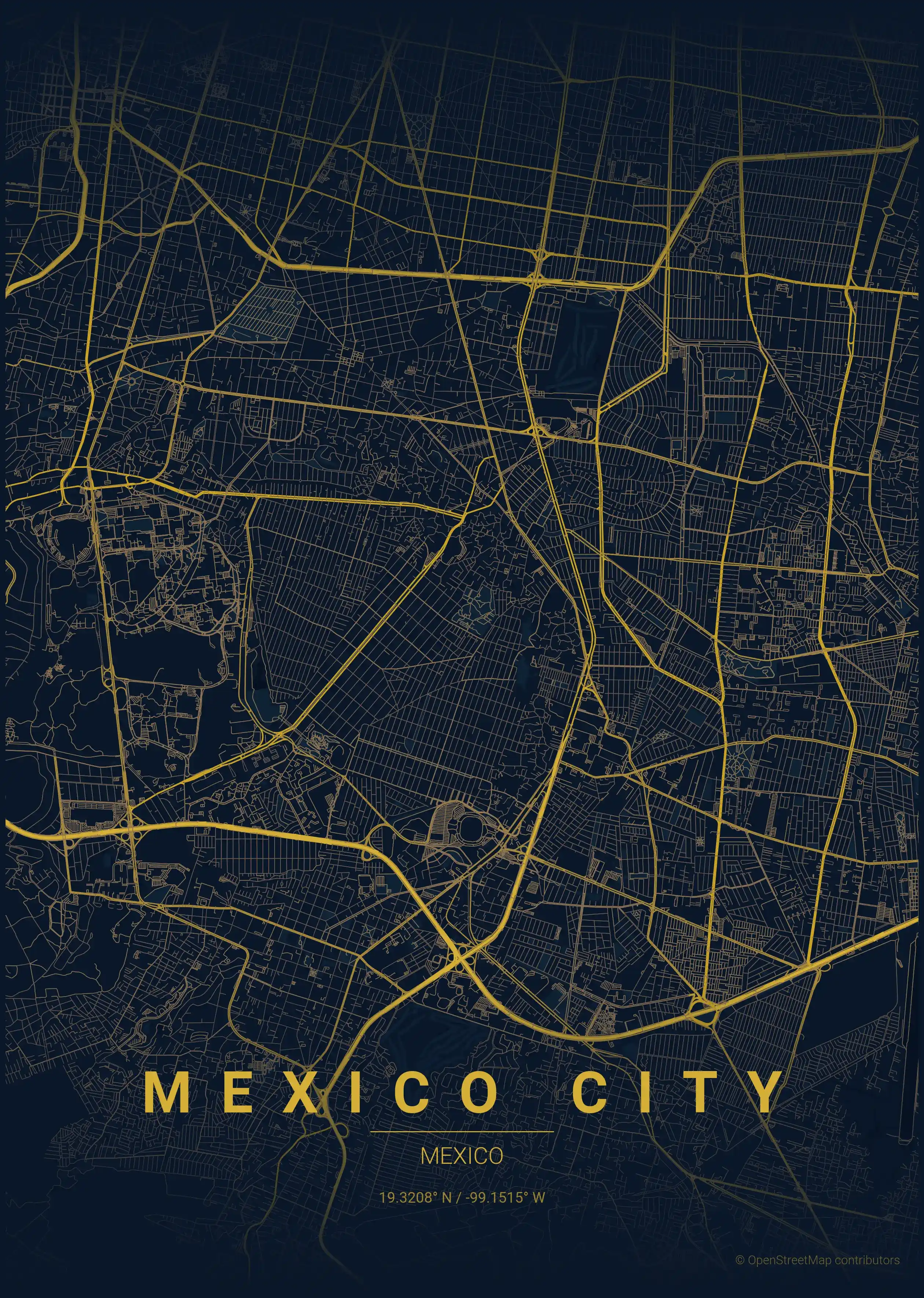Minimalist midnight_blue street map of Mexico City, Mexico - Urban grid art