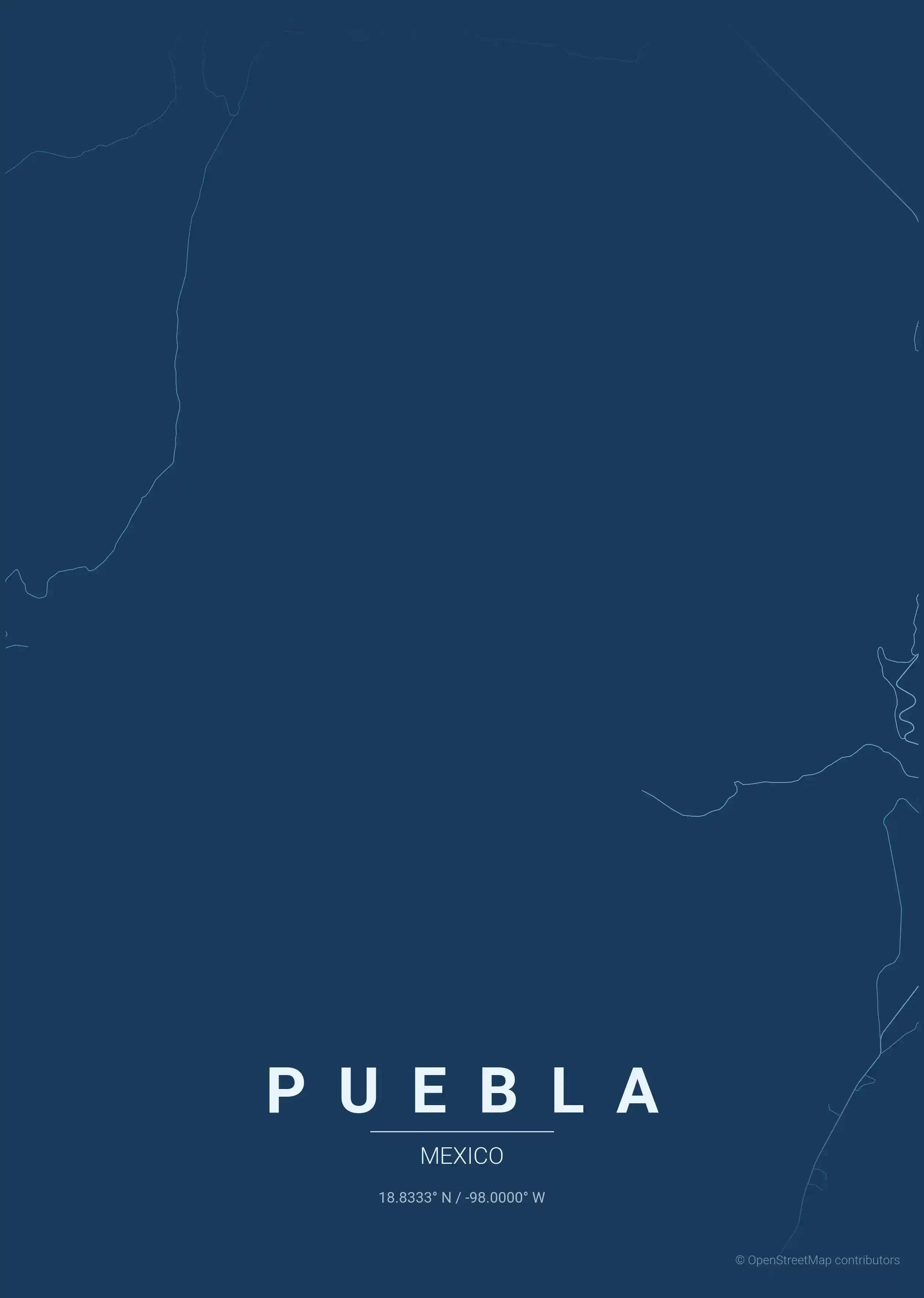 Minimalist blueprint street map of Puebla, Mexico - Urban grid art