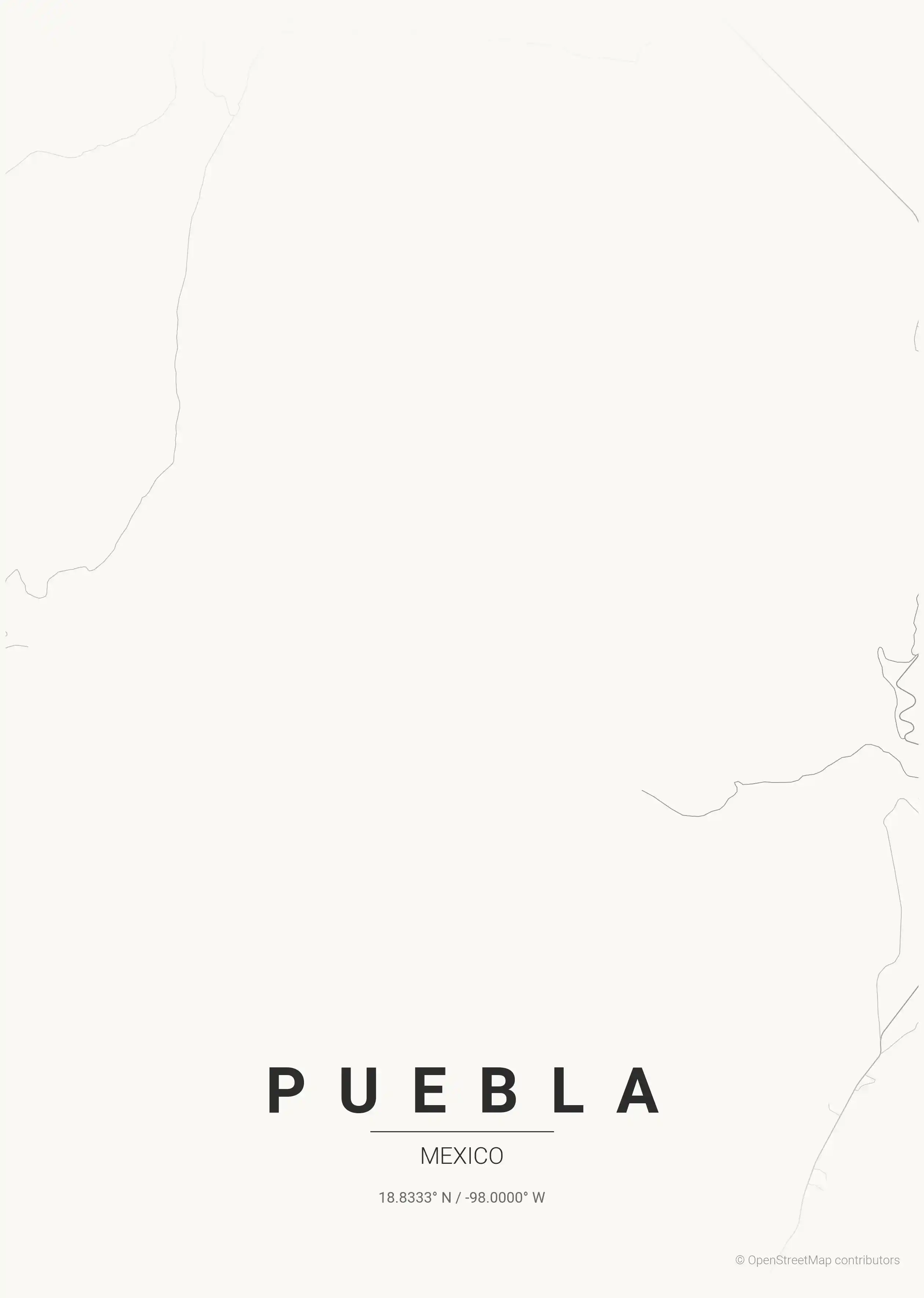 Minimalist japanese_ink street map of Puebla, Mexico - Urban grid art