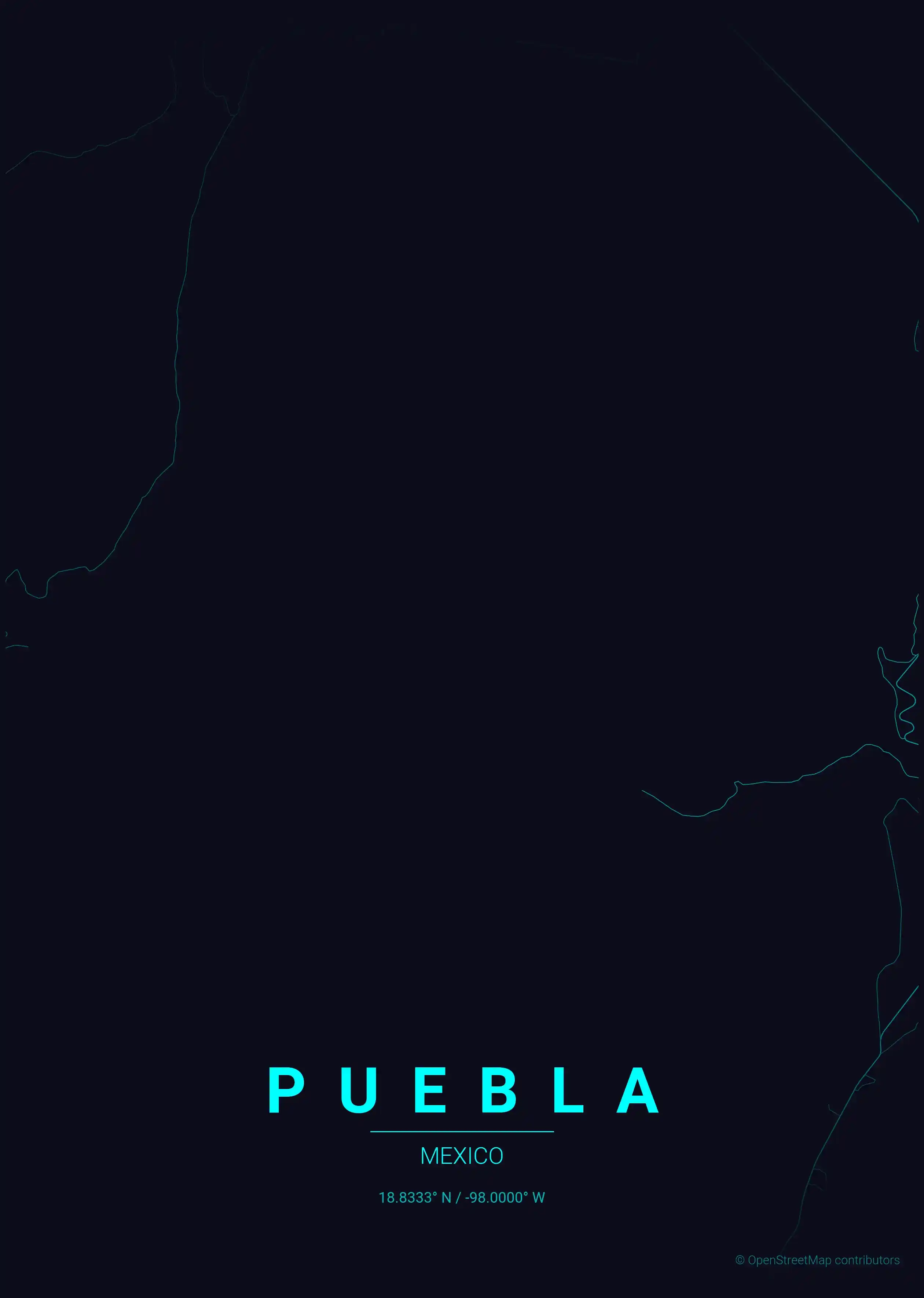 Minimalist neon_cyberpunk street map of Puebla, Mexico - Urban grid art