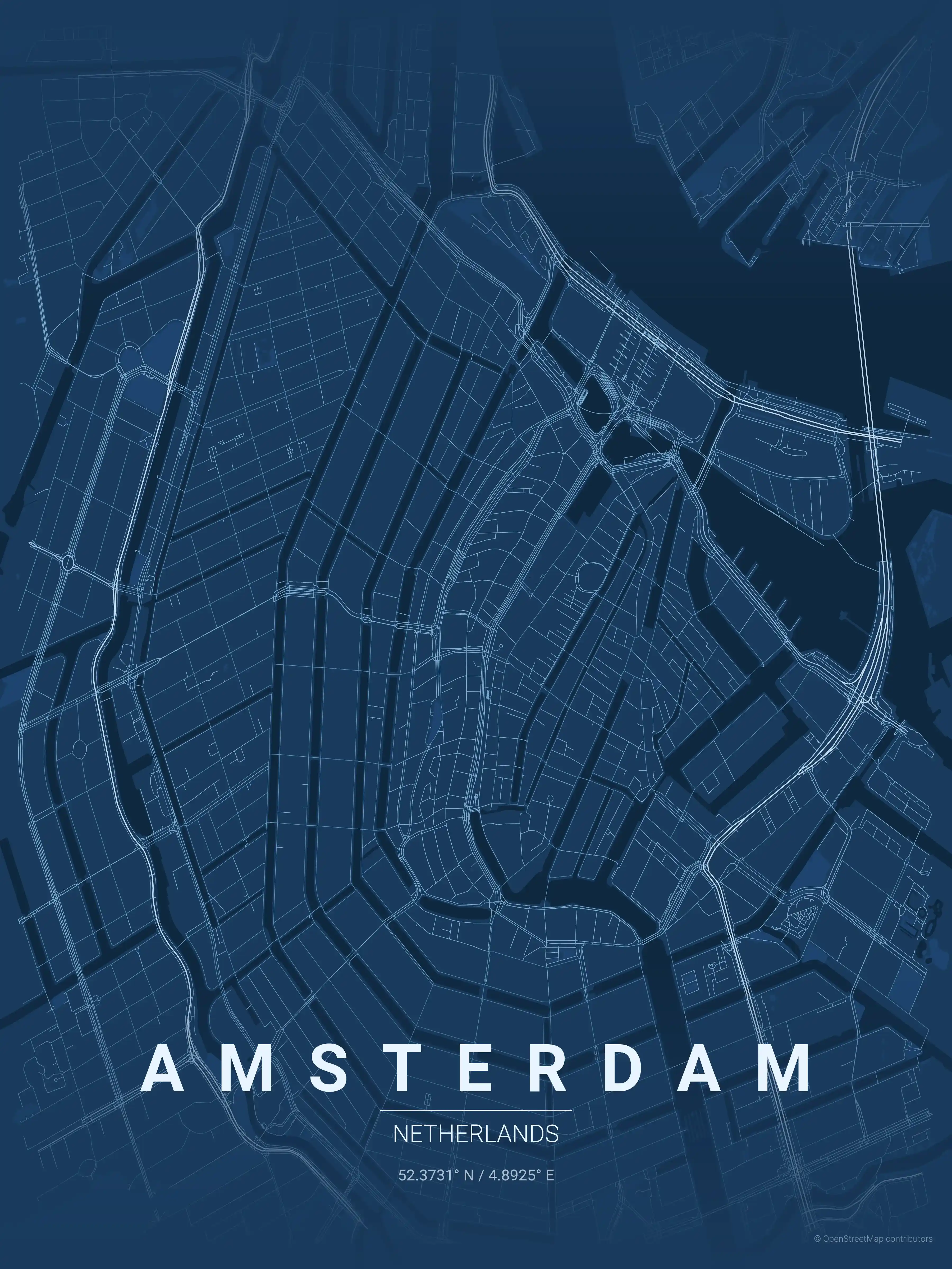 Minimalist blueprint street map of Amsterdam, Netherlands - Urban grid art