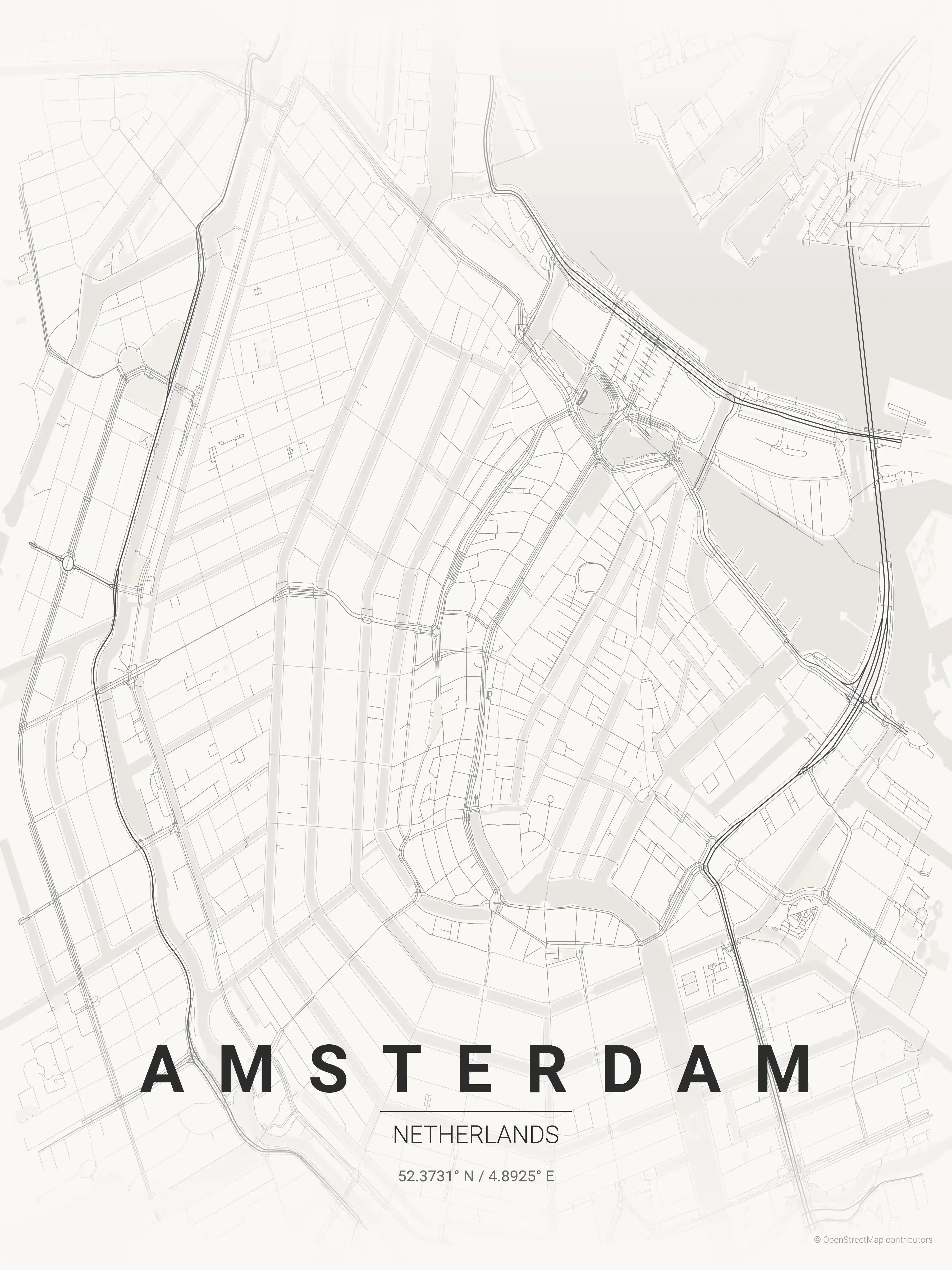 Minimalist japanese_ink street map of Amsterdam, Netherlands - Urban grid art