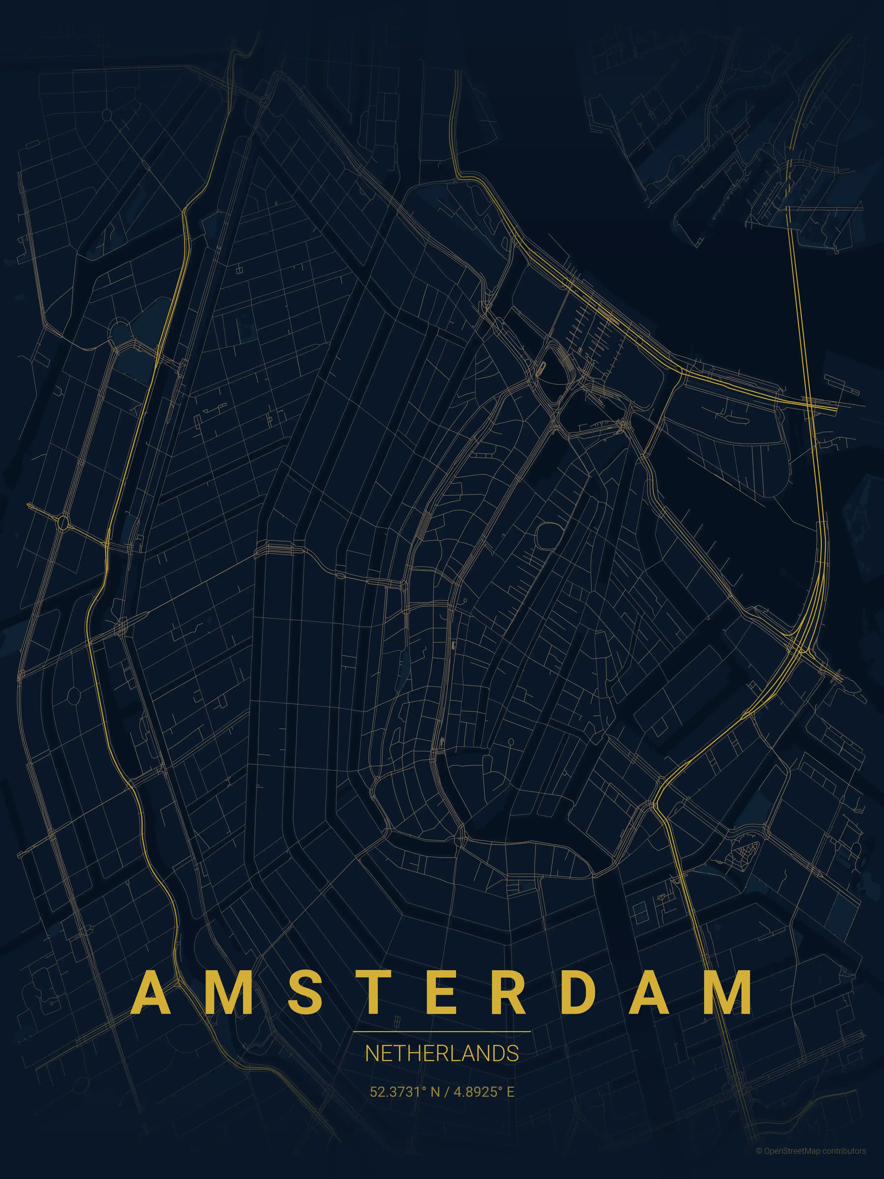 Minimalist midnight_blue street map of Amsterdam, Netherlands - Urban grid art