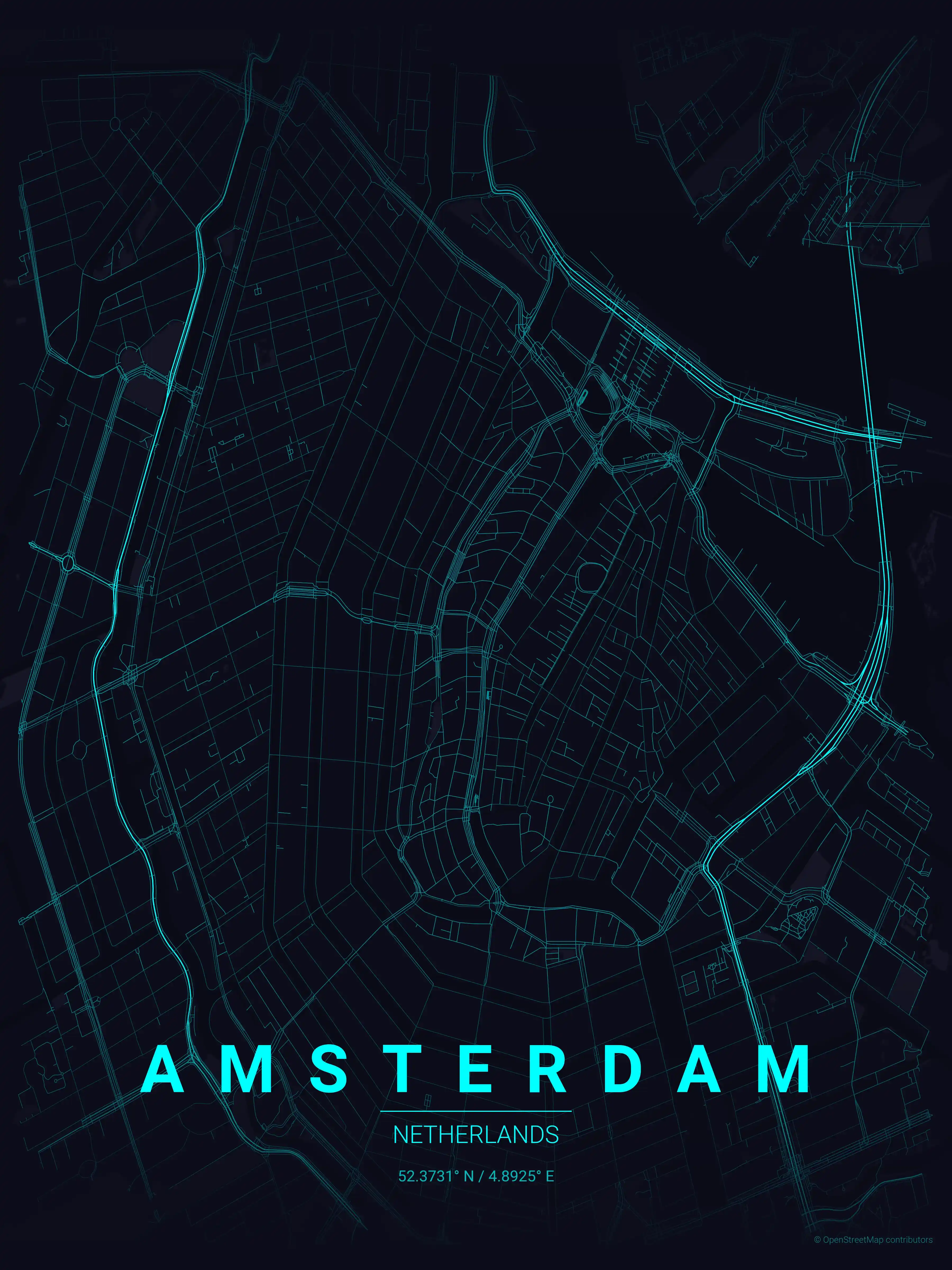 Minimalist neon_cyberpunk street map of Amsterdam, Netherlands - Urban grid art