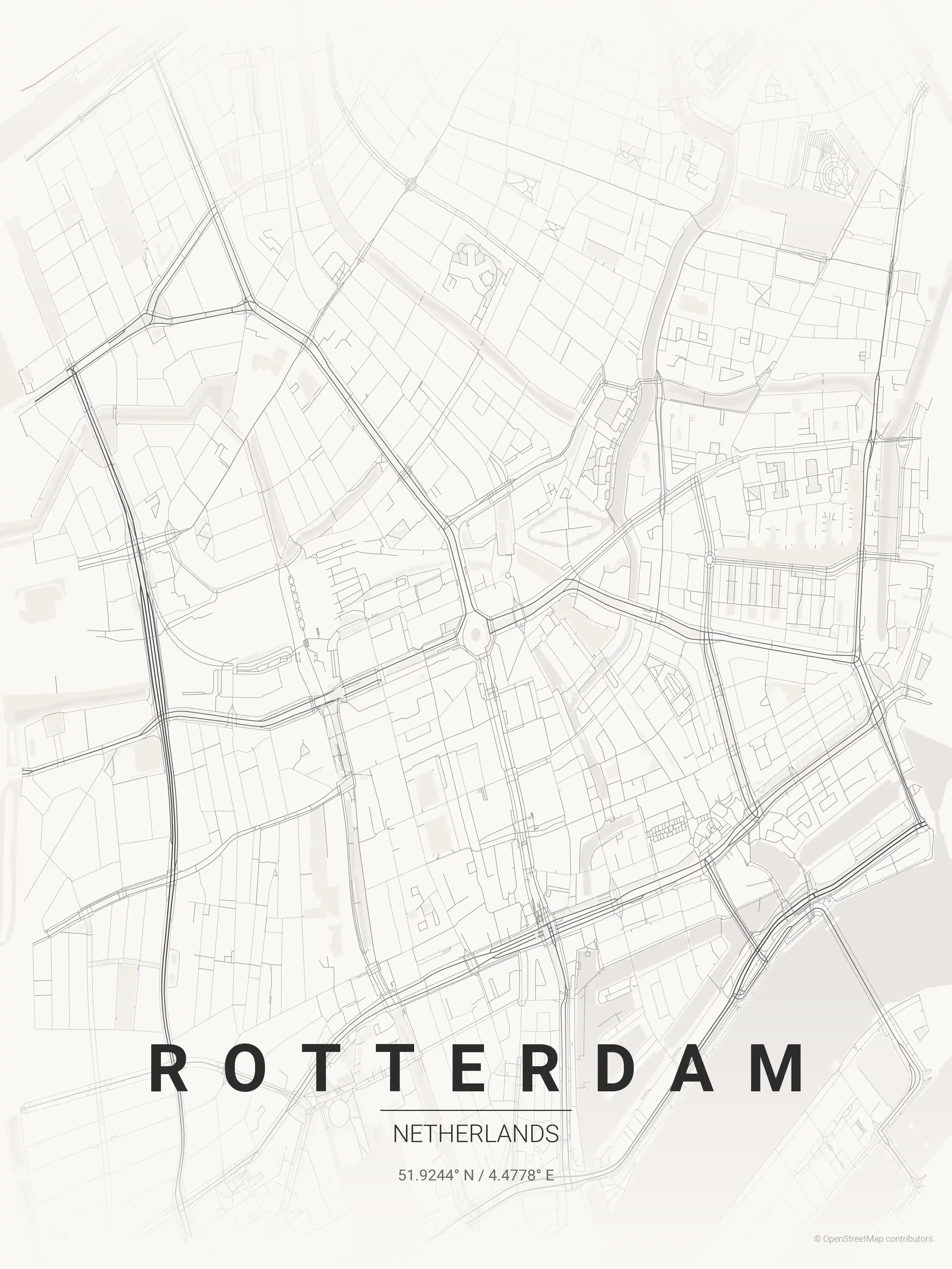 Minimalist japanese_ink street map of Rotterdam, Netherlands - Urban grid art