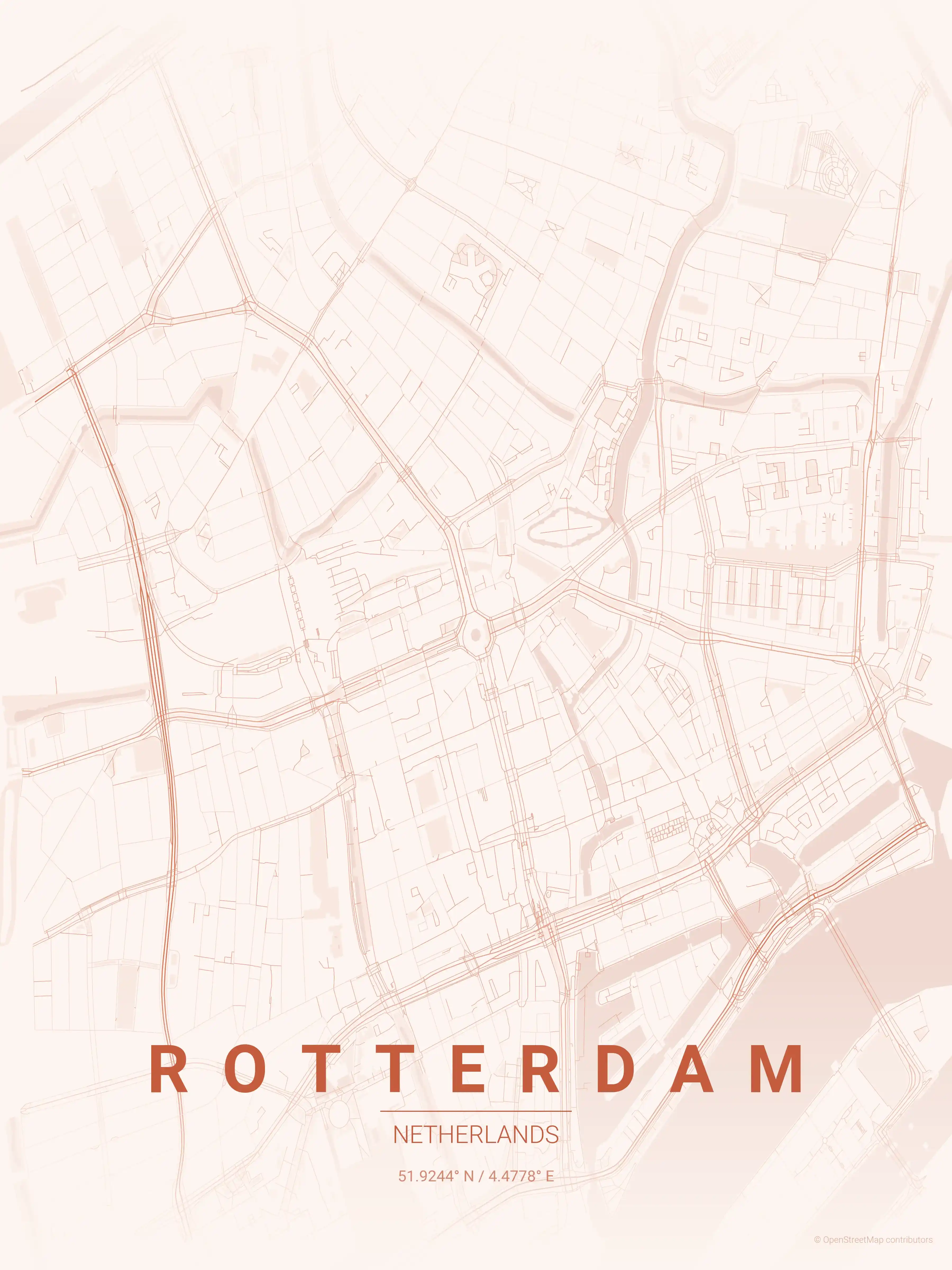 Minimalist sunset street map of Rotterdam, Netherlands - Urban grid art