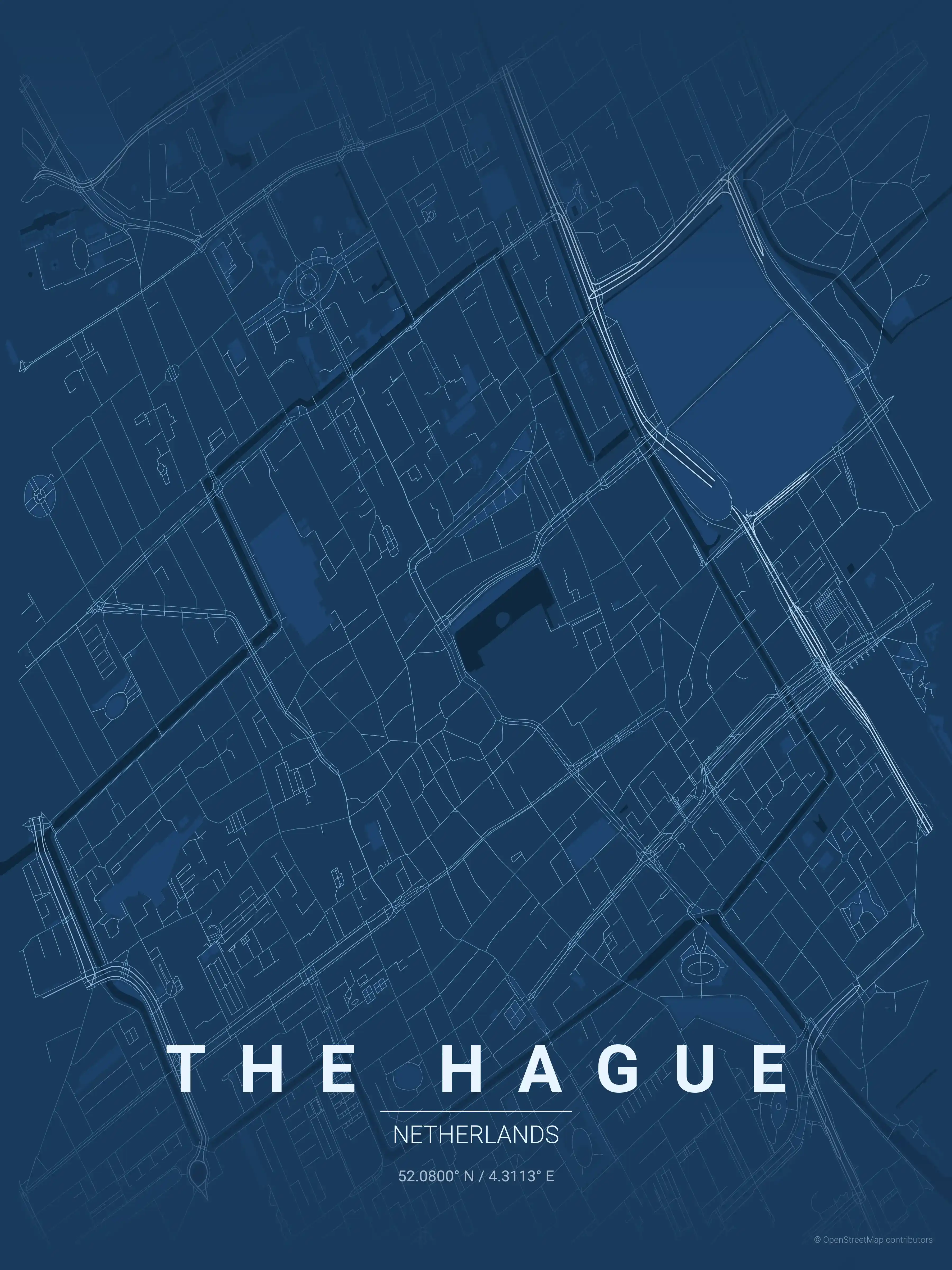 Minimalist blueprint street map of The Hague, Netherlands - Urban grid art