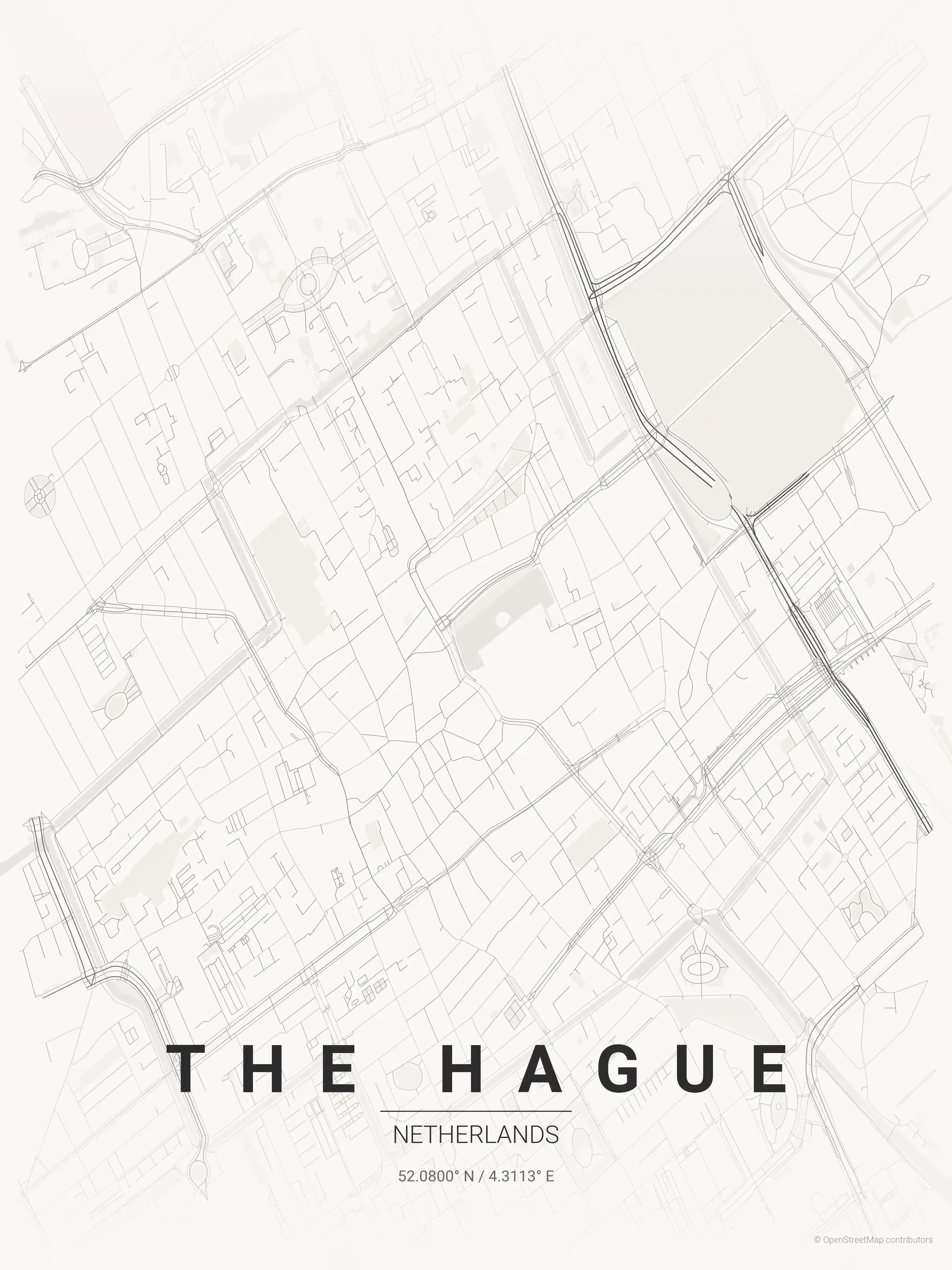 Minimalist japanese_ink street map of The Hague, Netherlands - Urban grid art