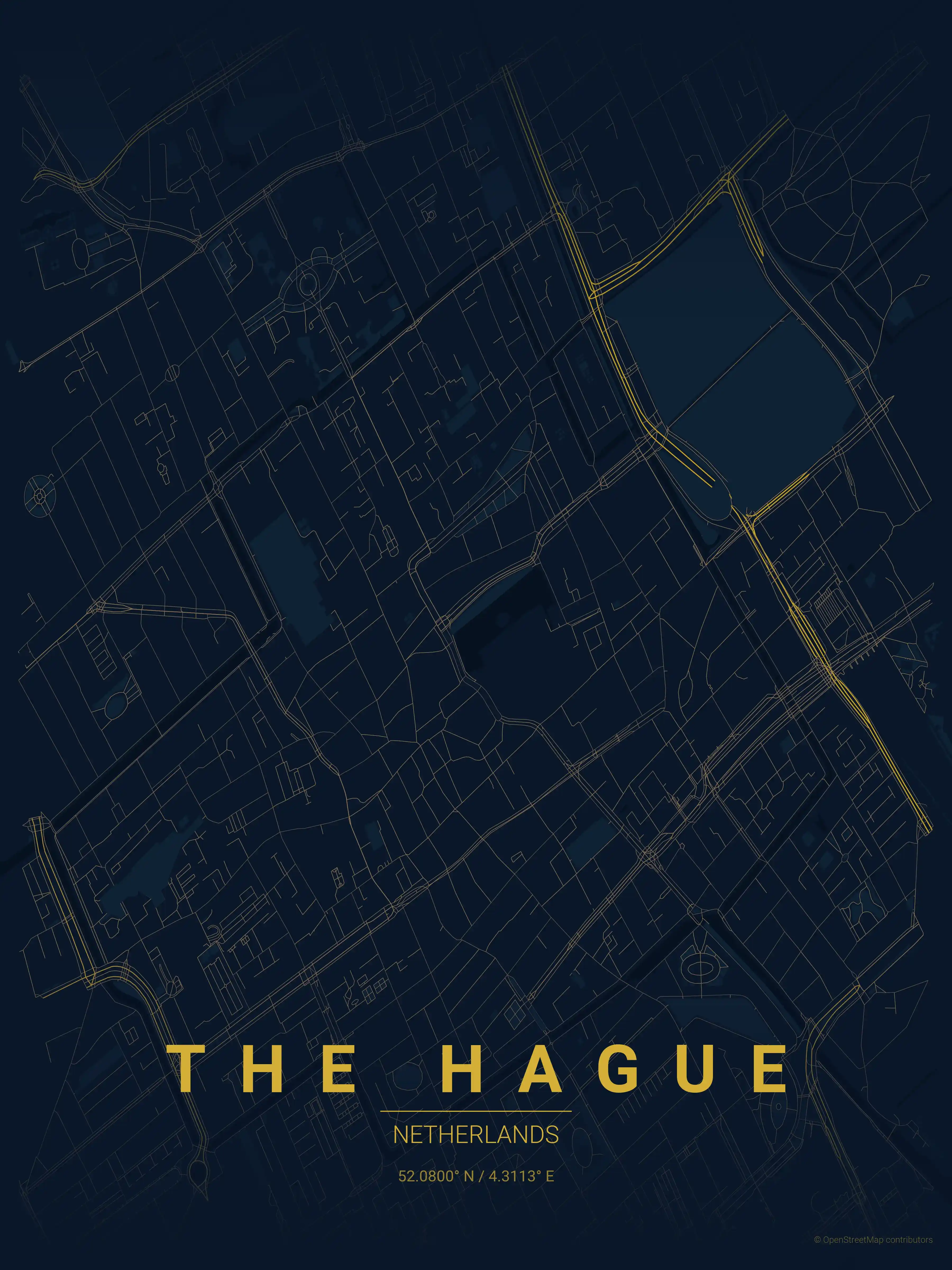 Minimalist midnight_blue street map of The Hague, Netherlands - Urban grid art