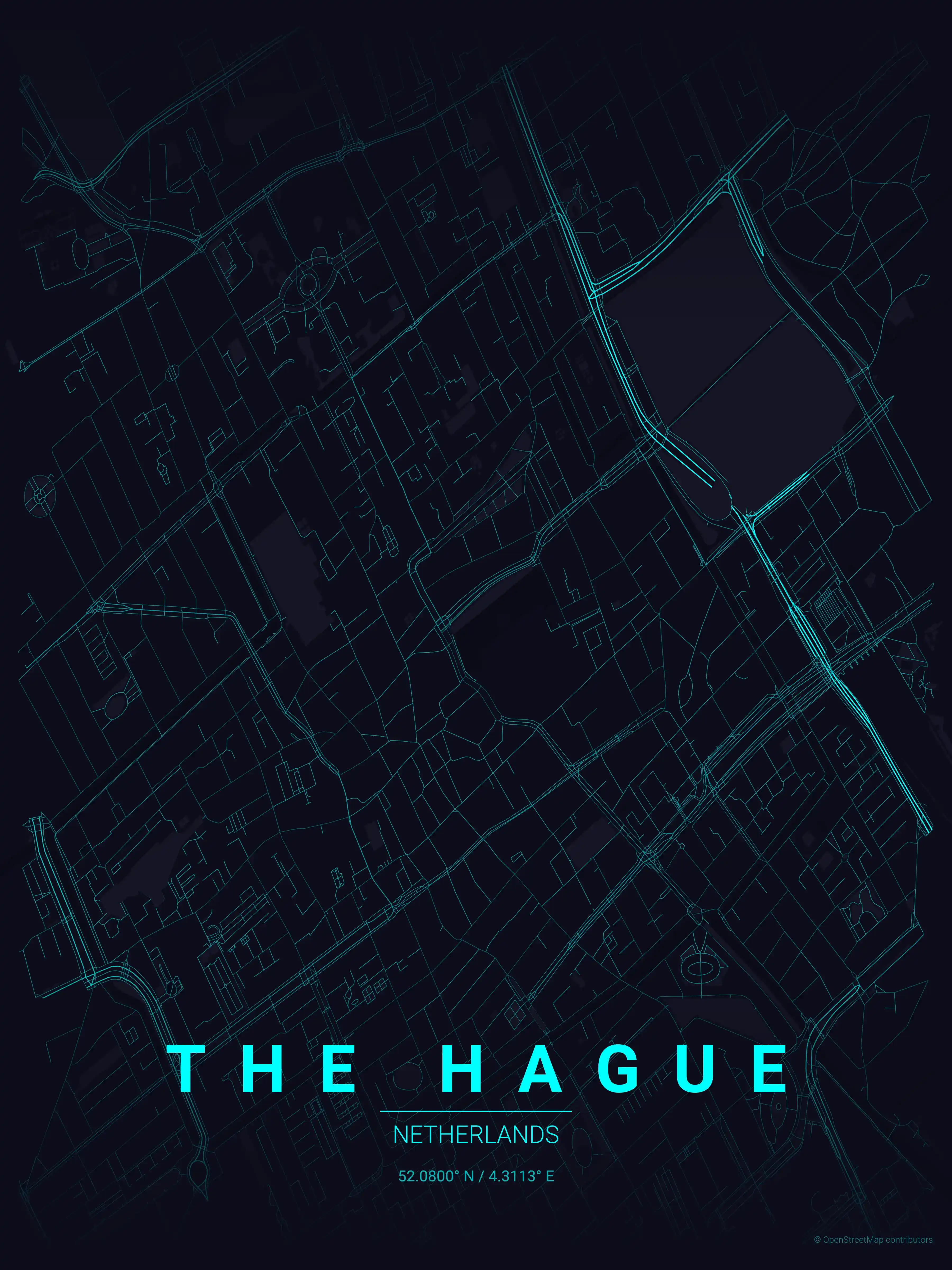 Minimalist neon_cyberpunk street map of The Hague, Netherlands - Urban grid art