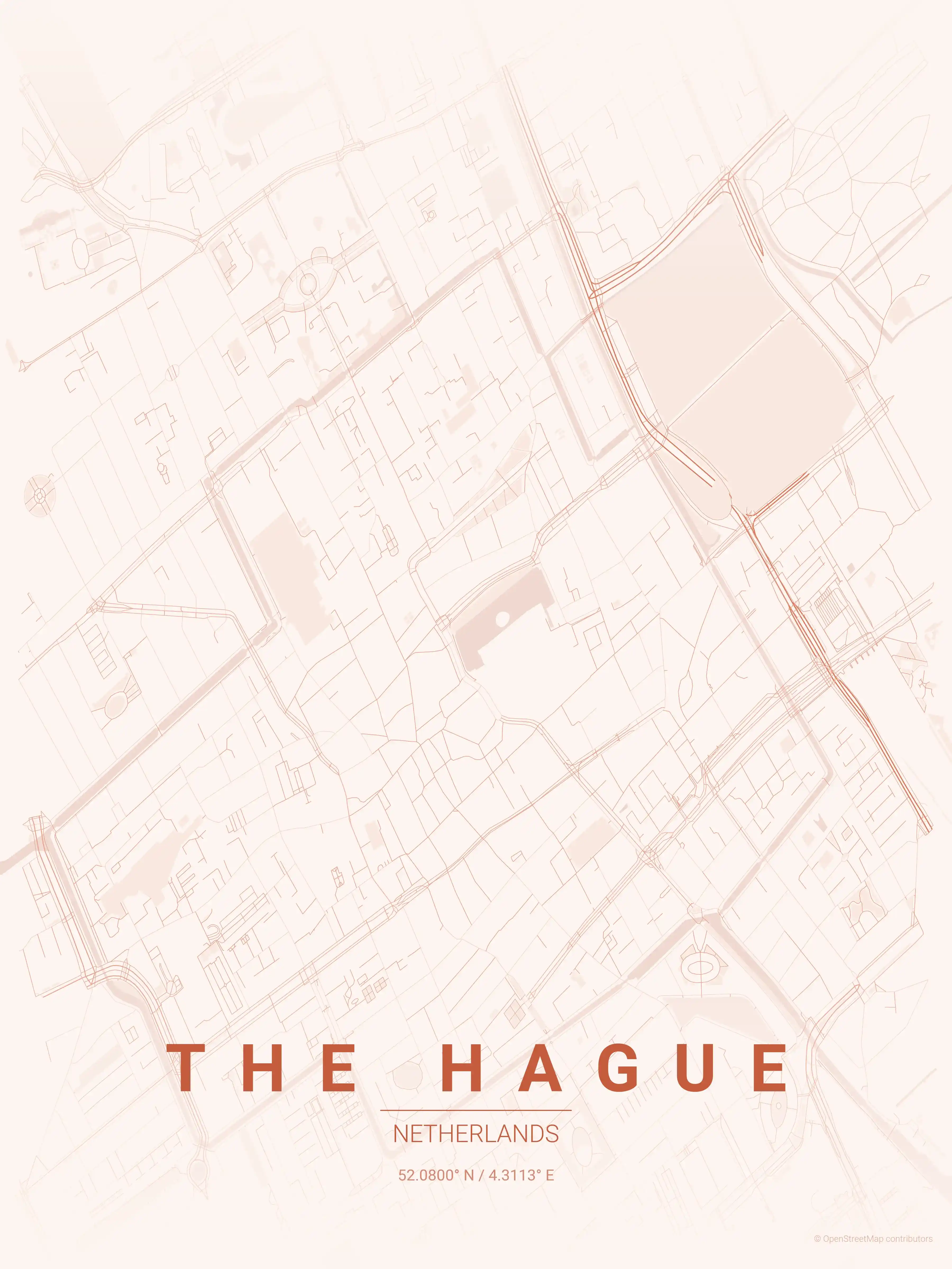 Minimalist sunset street map of The Hague, Netherlands - Urban grid art