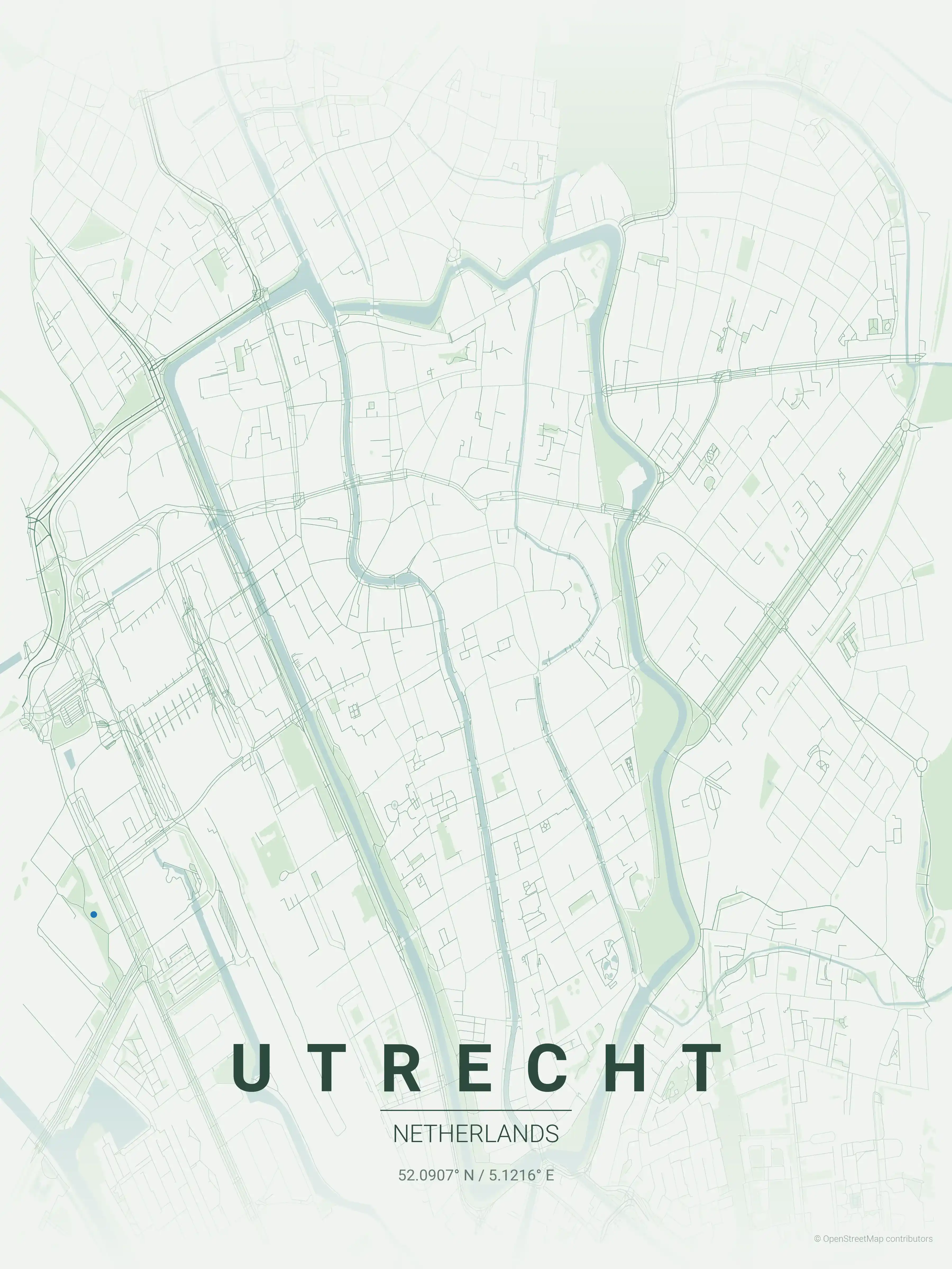 Minimalist forest street map of Utrecht, Netherlands - Urban grid art