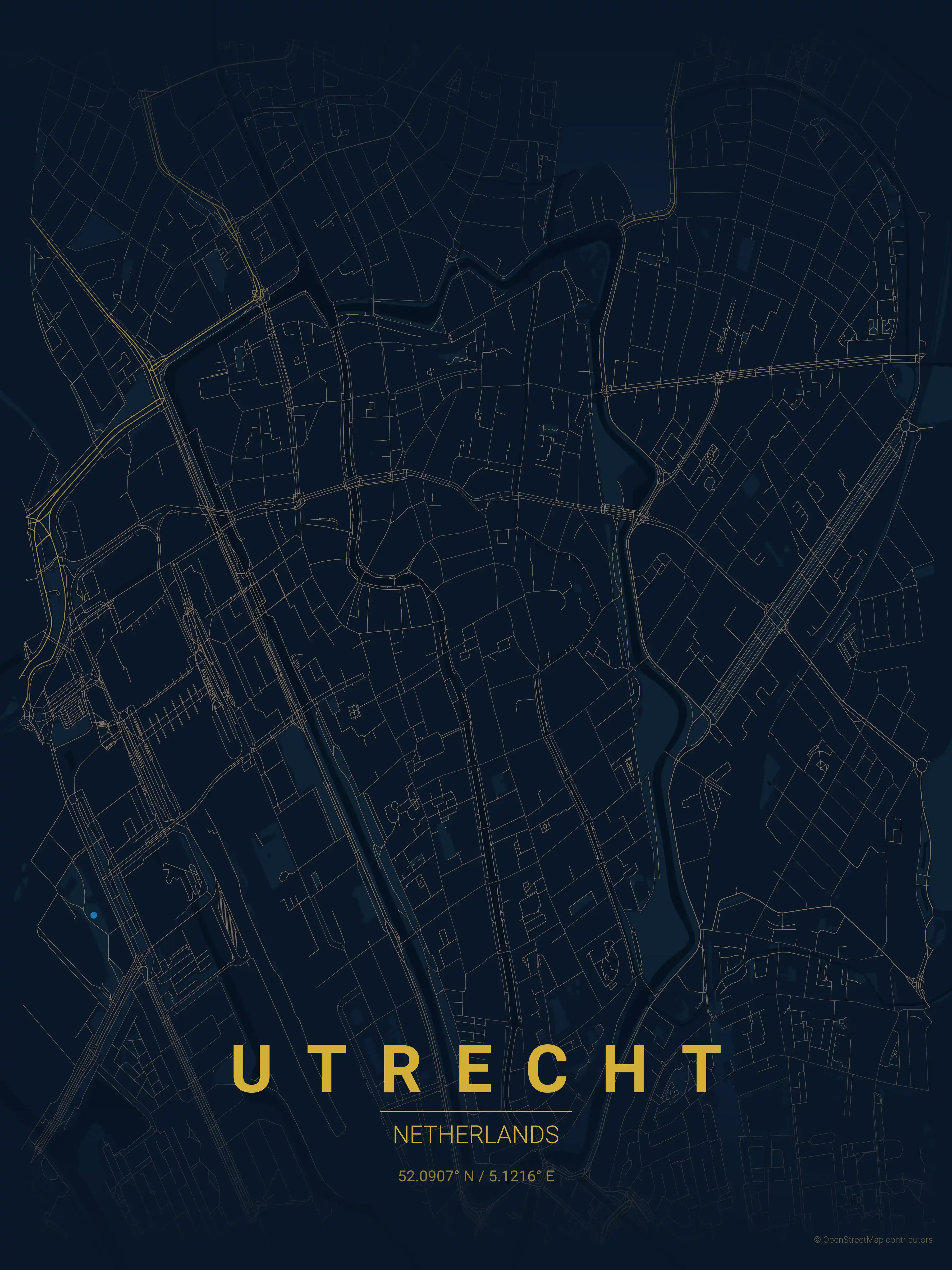 Minimalist midnight_blue street map of Utrecht, Netherlands - Urban grid art
