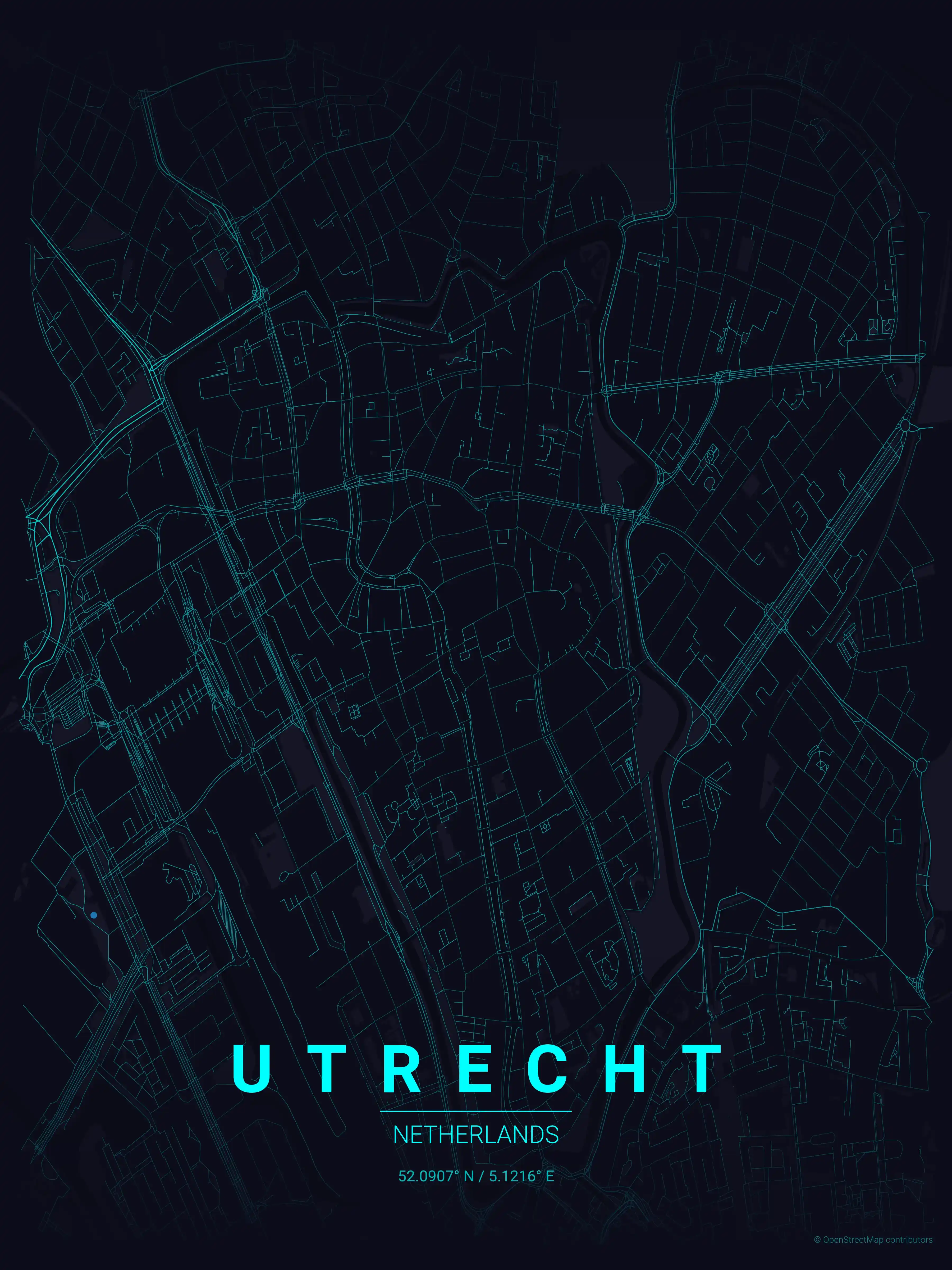 Minimalist neon_cyberpunk street map of Utrecht, Netherlands - Urban grid art