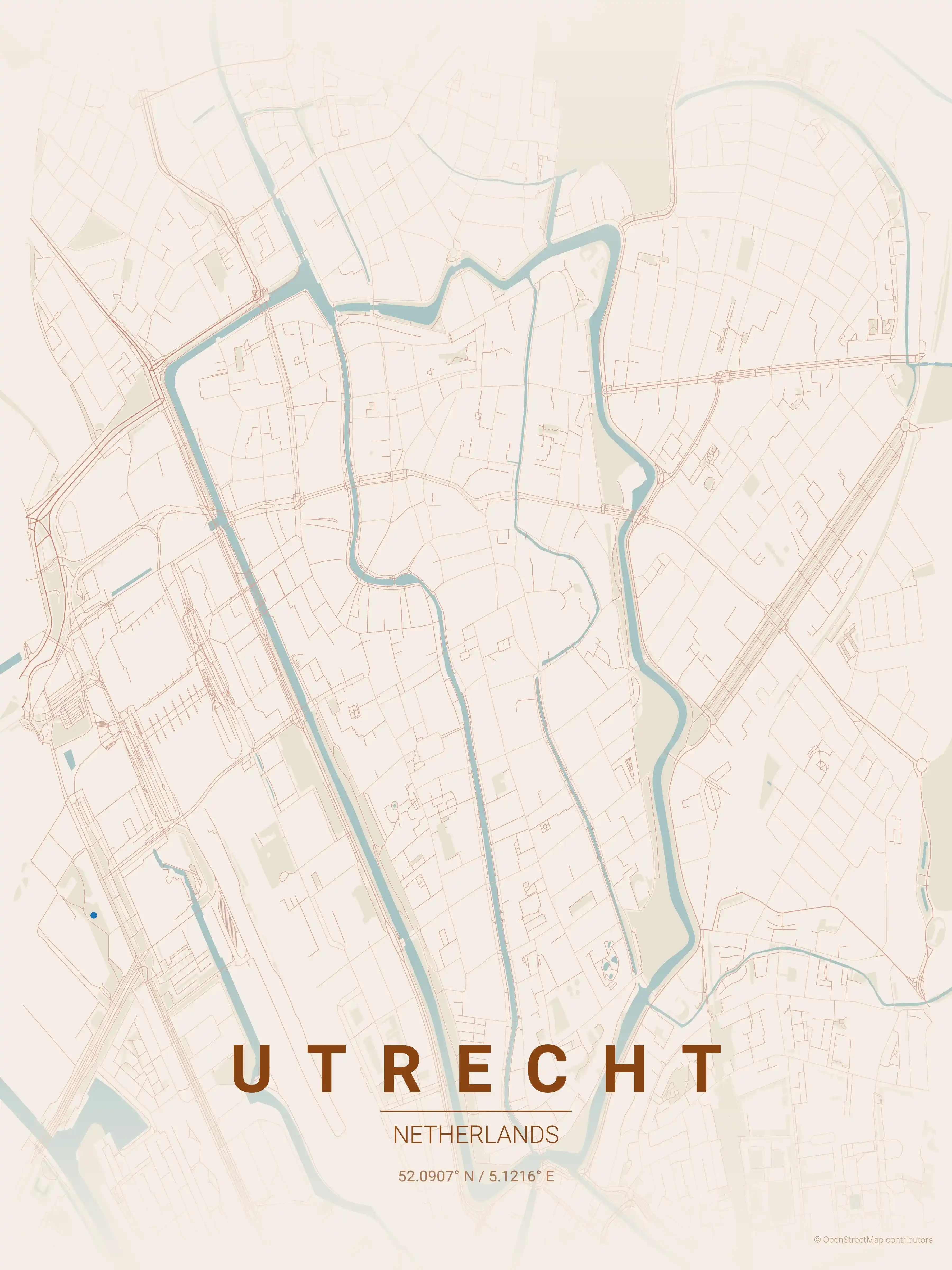 Minimalist terracotta street map of Utrecht, Netherlands - Urban grid art