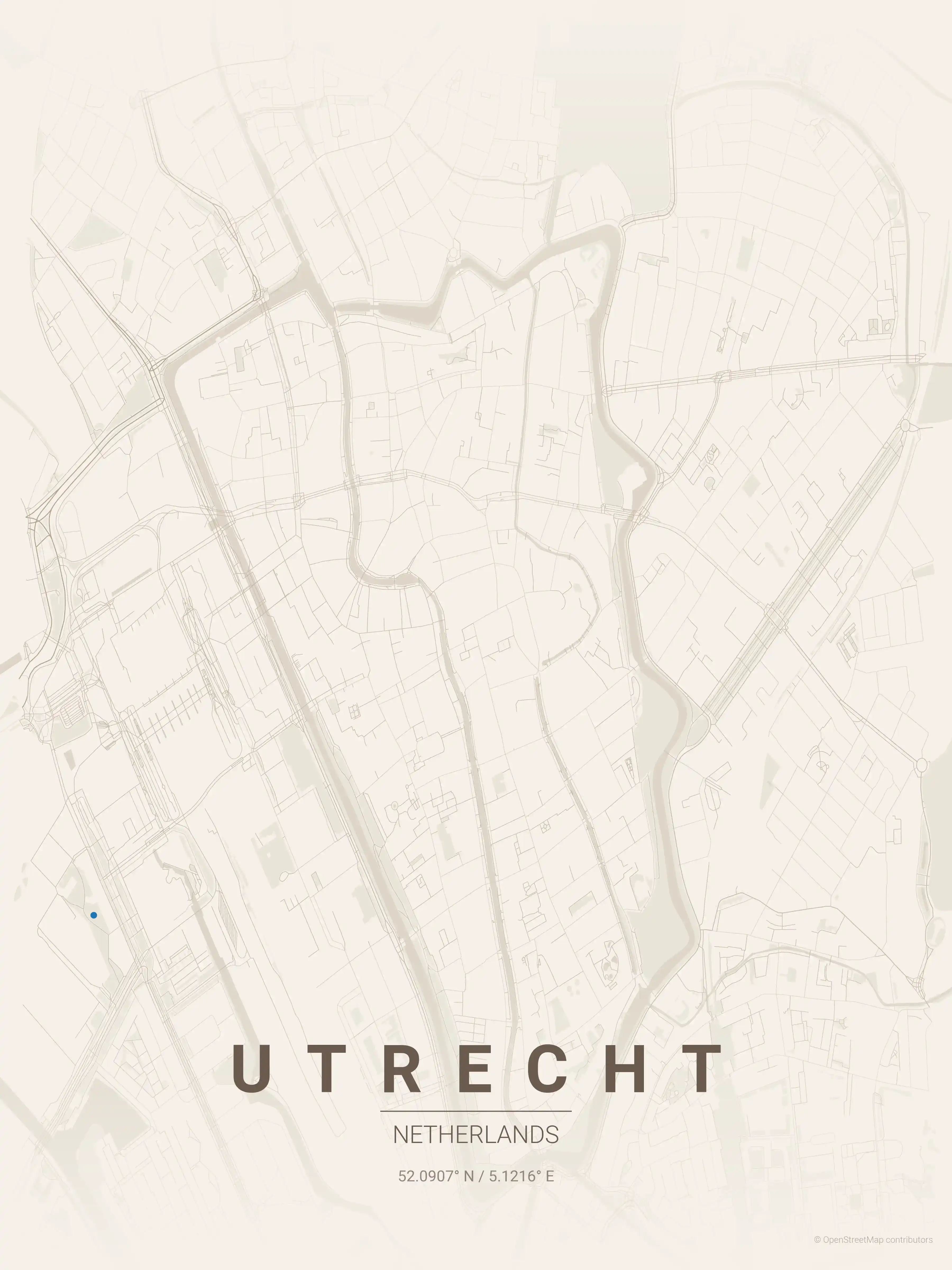 Minimalist warm_beige street map of Utrecht, Netherlands - Urban grid art