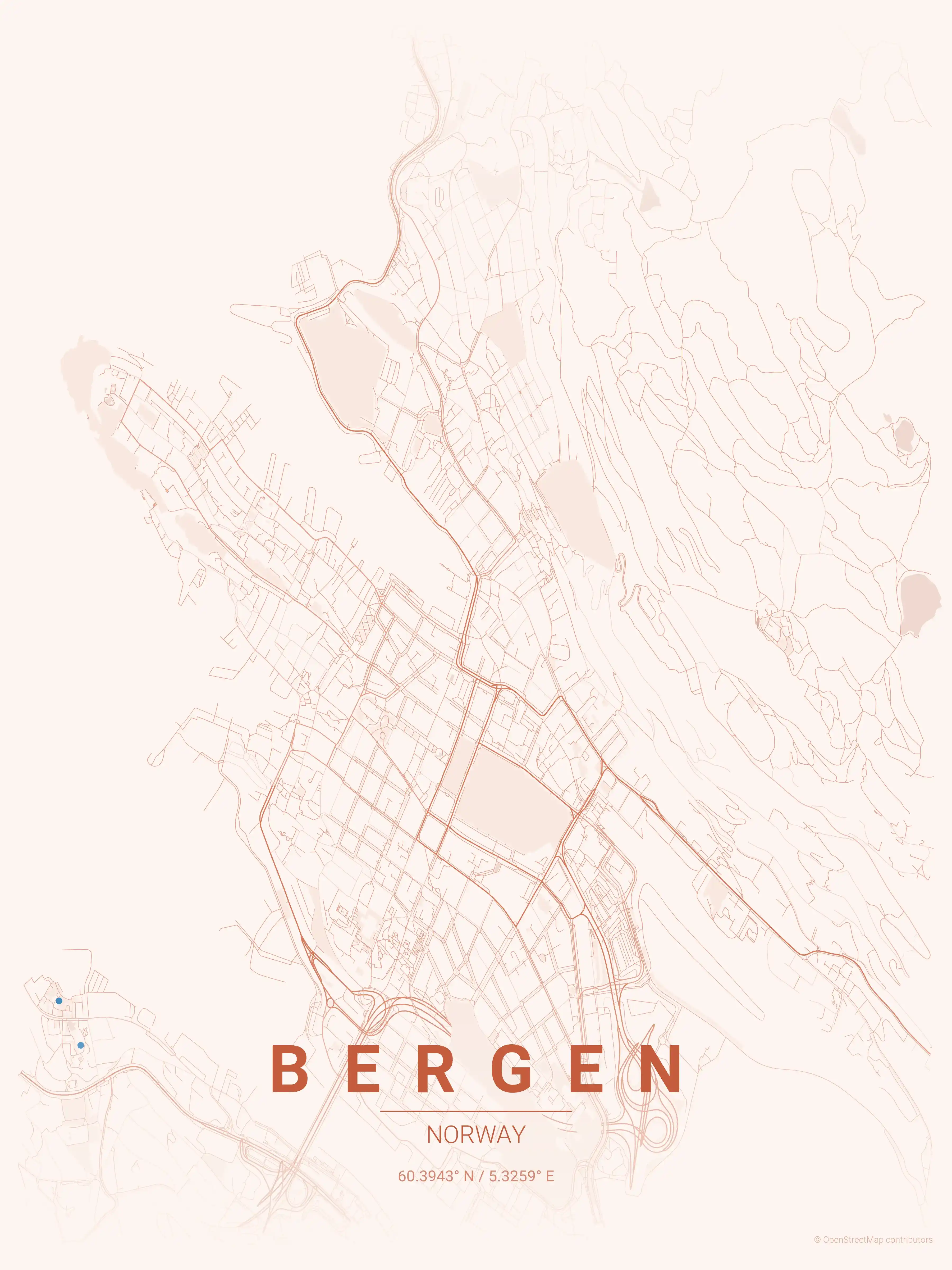 Bergen sunset map