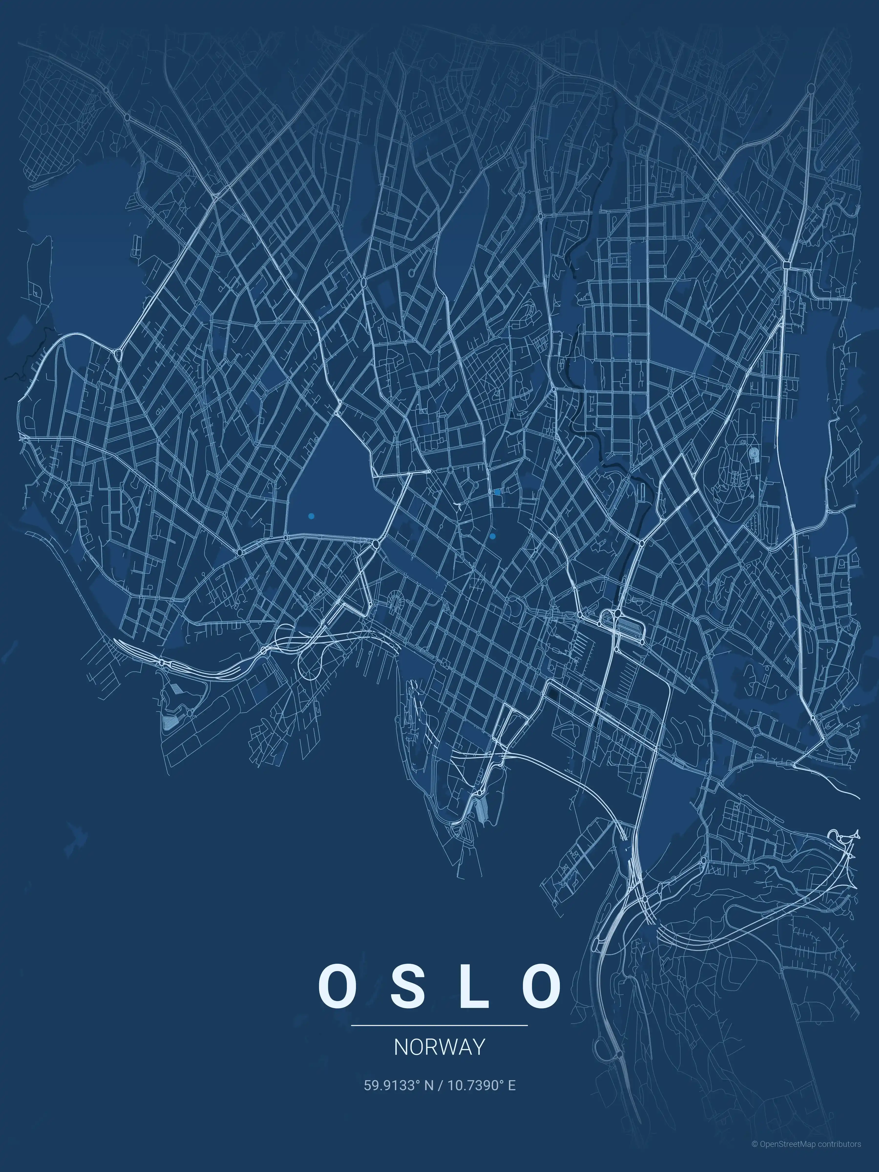 Minimalist blueprint street map of Oslo, Norway - Urban grid art